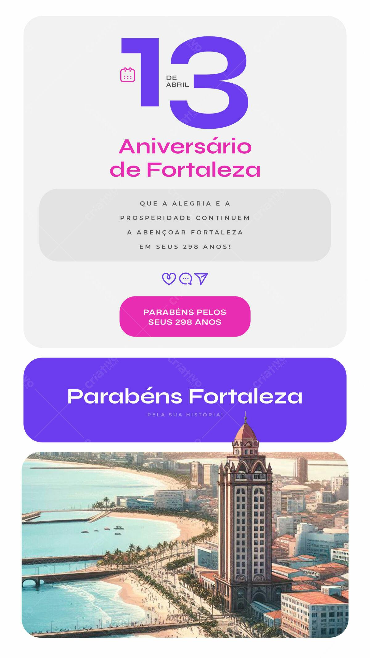 Flyer Aniversário de Fortaleza 298 anos PSD Editável