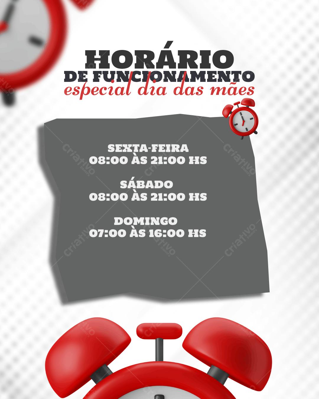 Flyer Dia das Mães Horário Especial PSD Editável