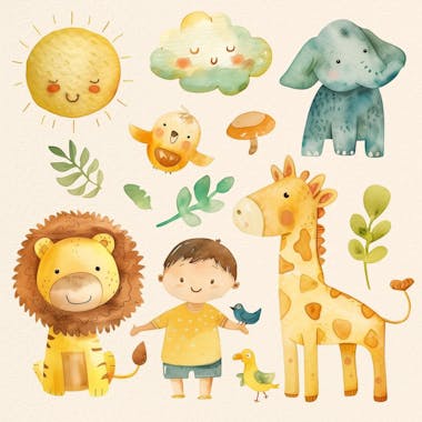 Coleção De Safári Desenhos Ilustração Em Aquarela Png