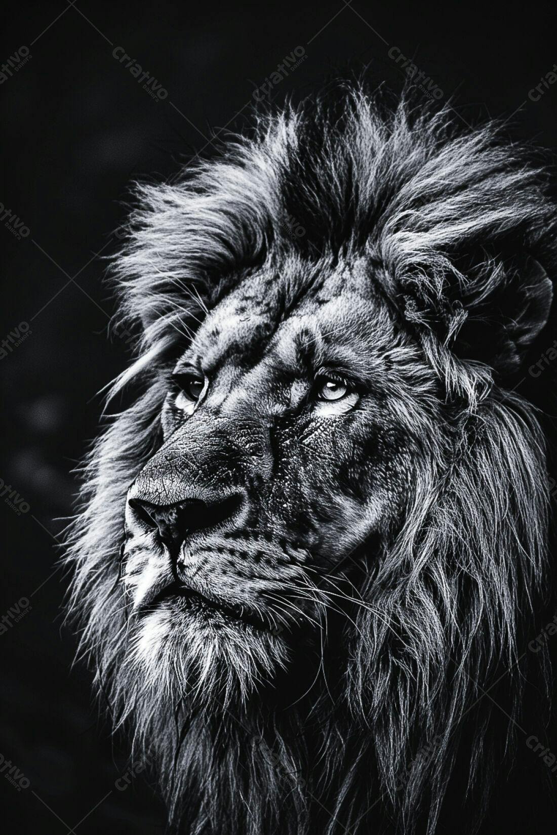 Leão majestoso em preto e branco