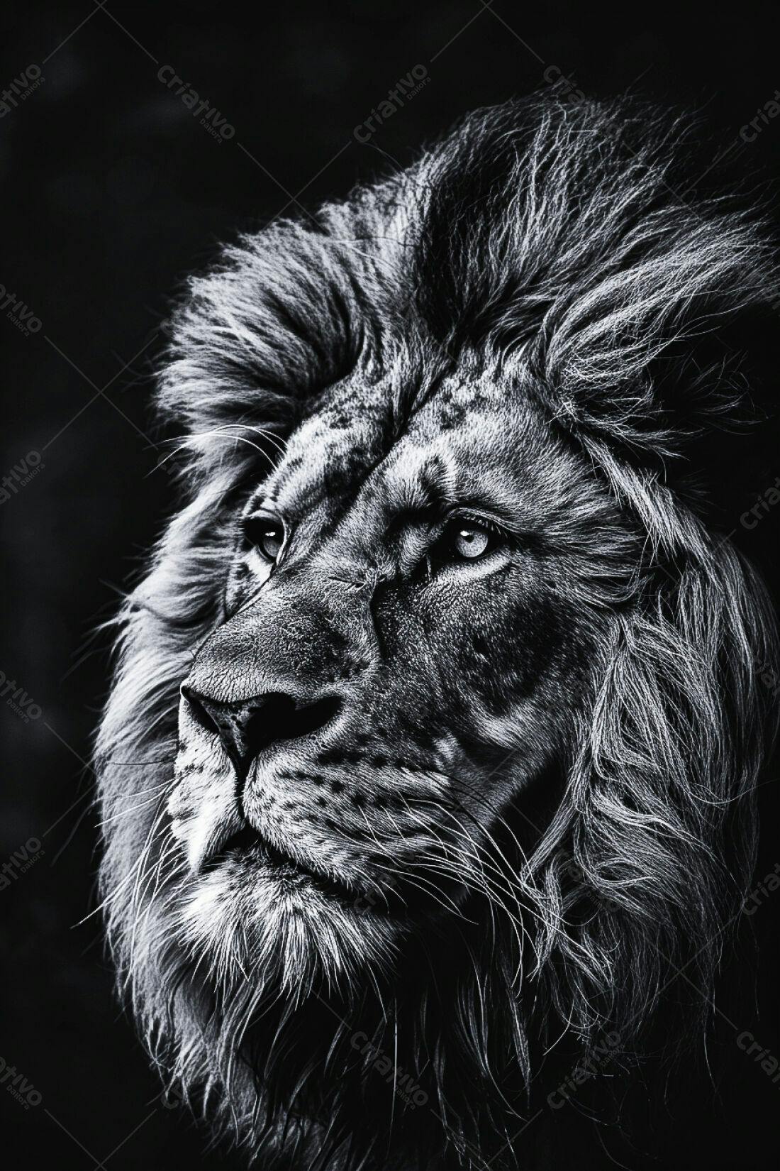 Leão majestoso em foto preto e branco