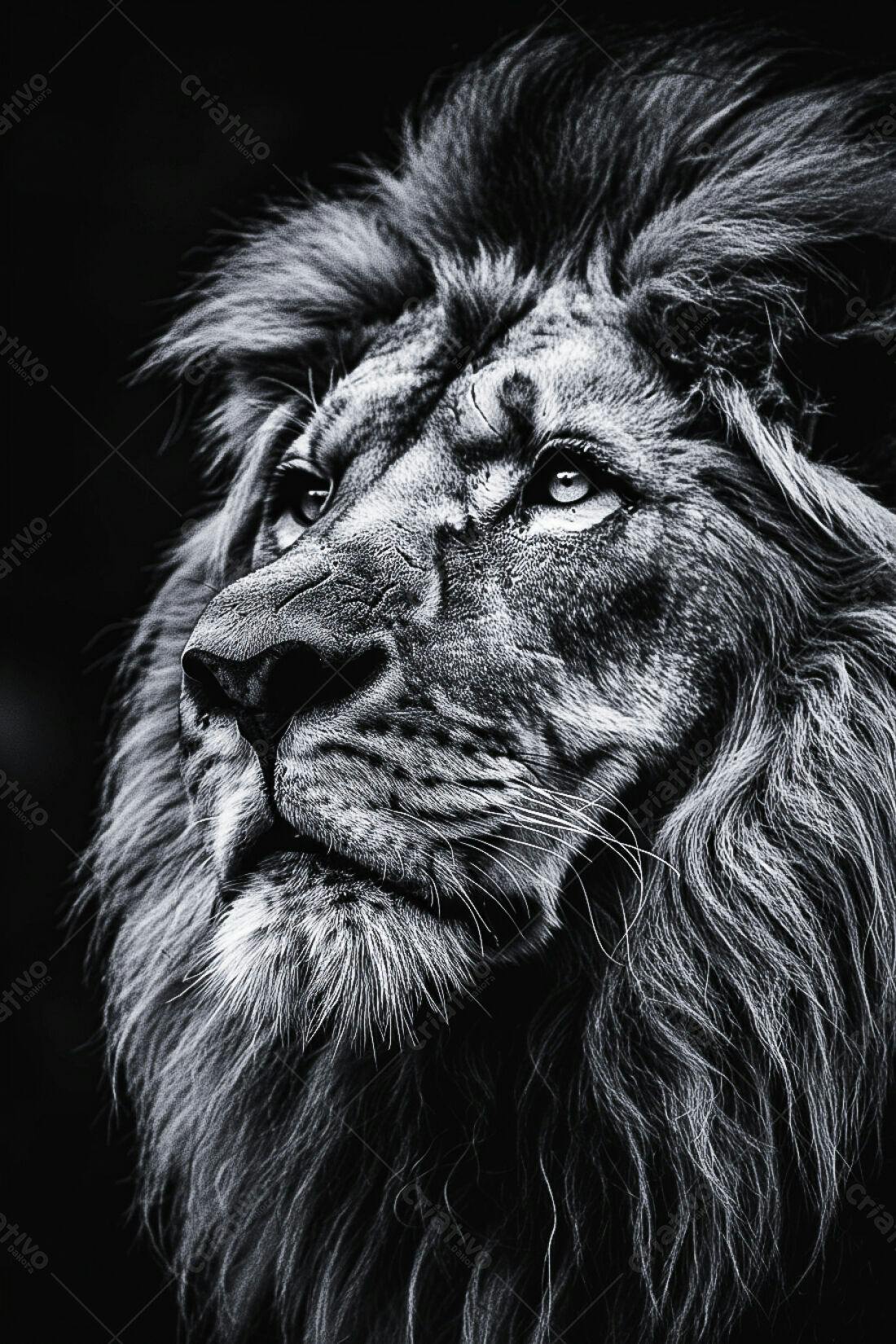 Leão majestoso em preto e branco