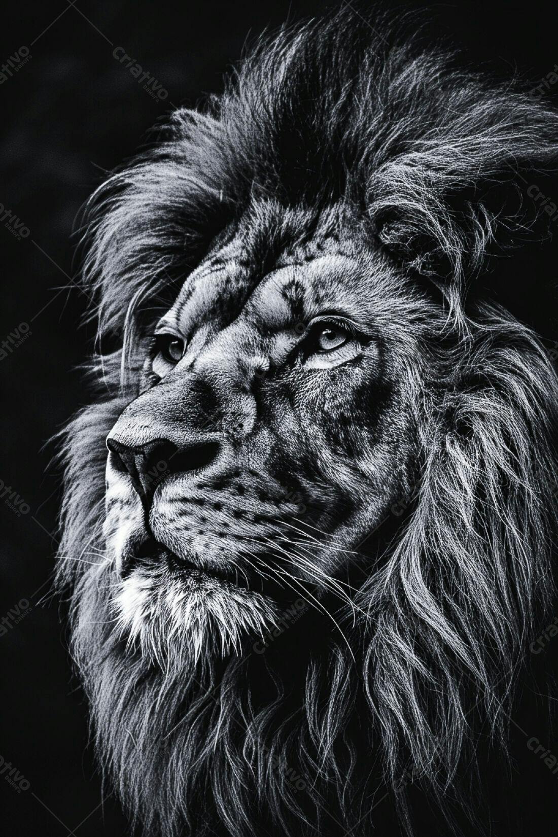 Leão majestoso em preto e branco