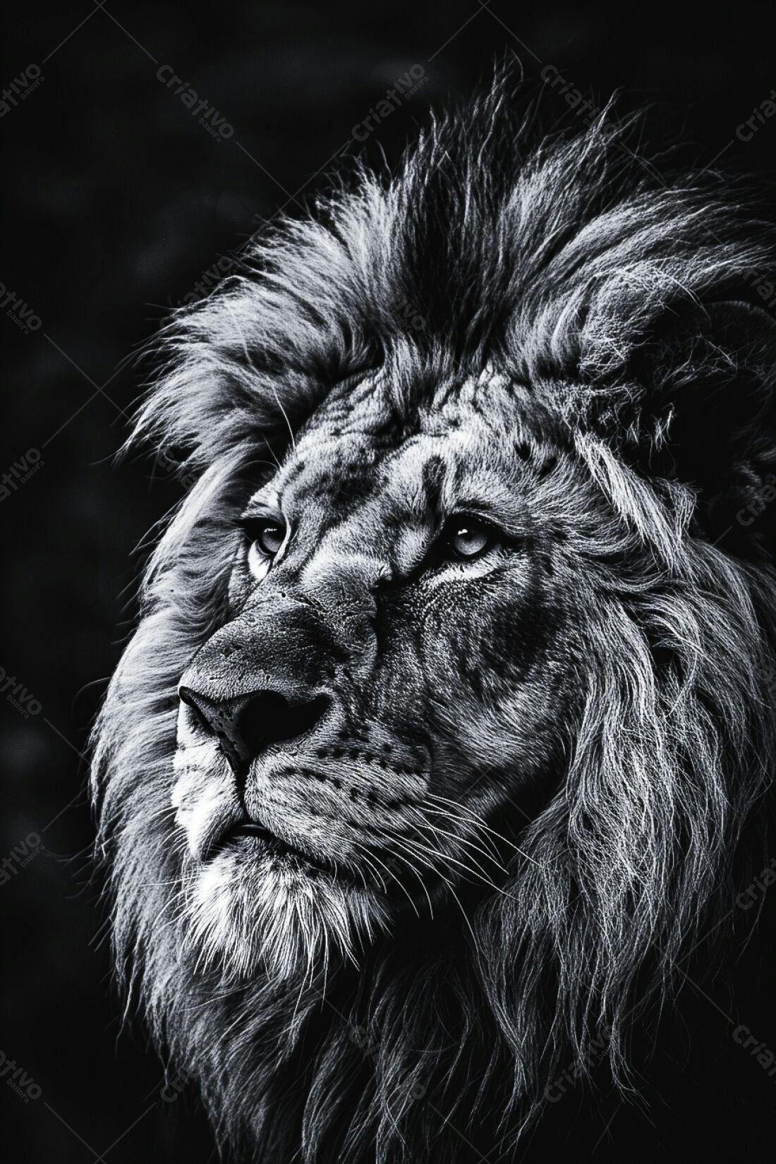 Leão majestoso em foto preto e branco