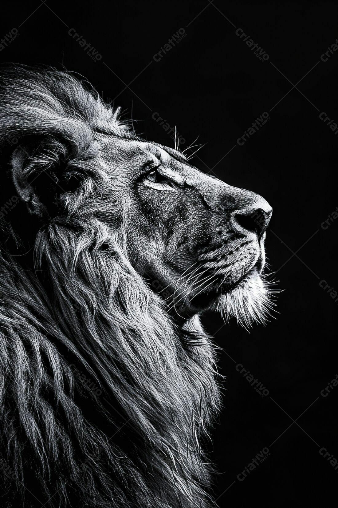 Leão majestoso em perfil preto e branco