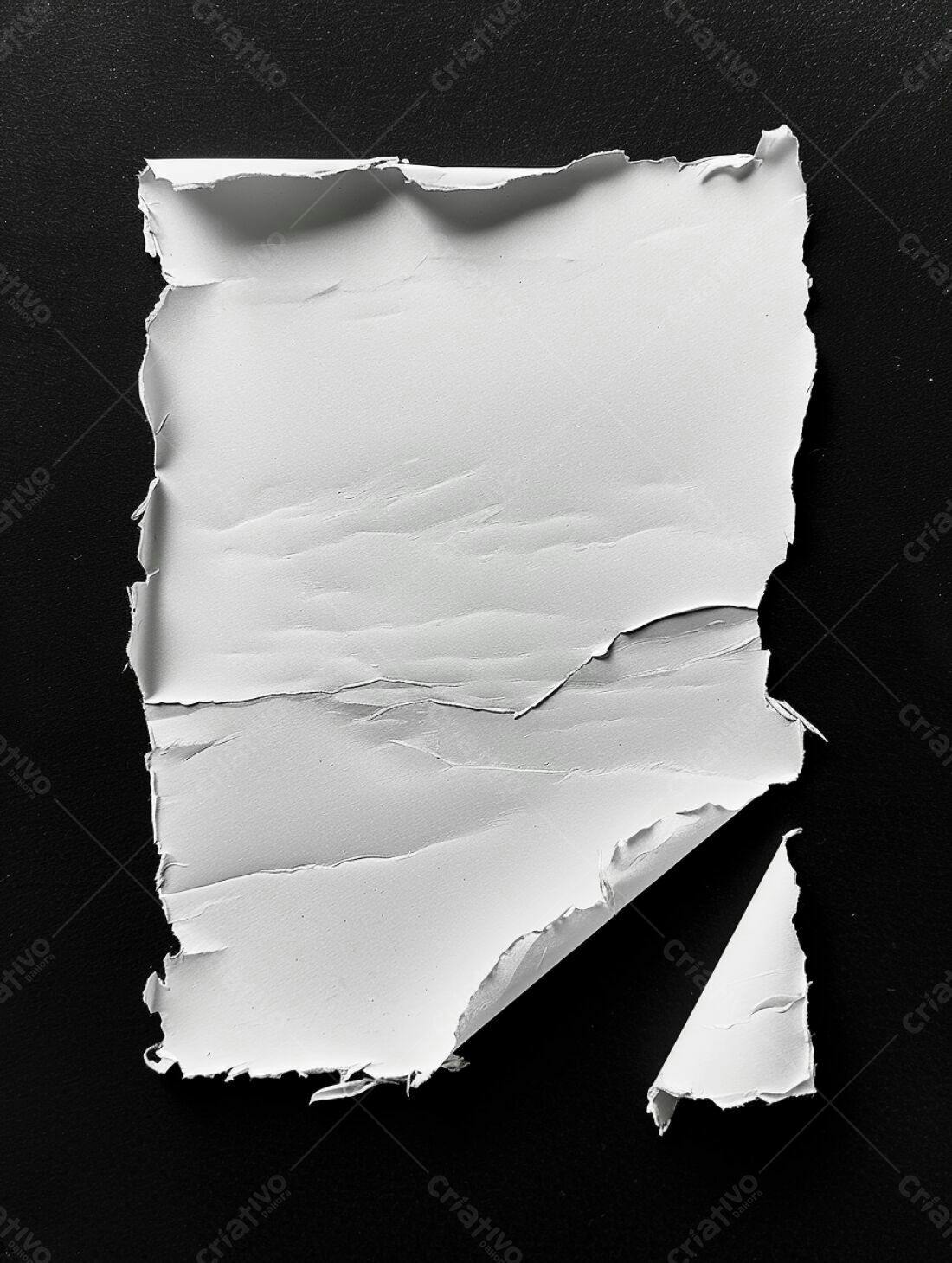 Papel rasgado branco sobre fundo preto