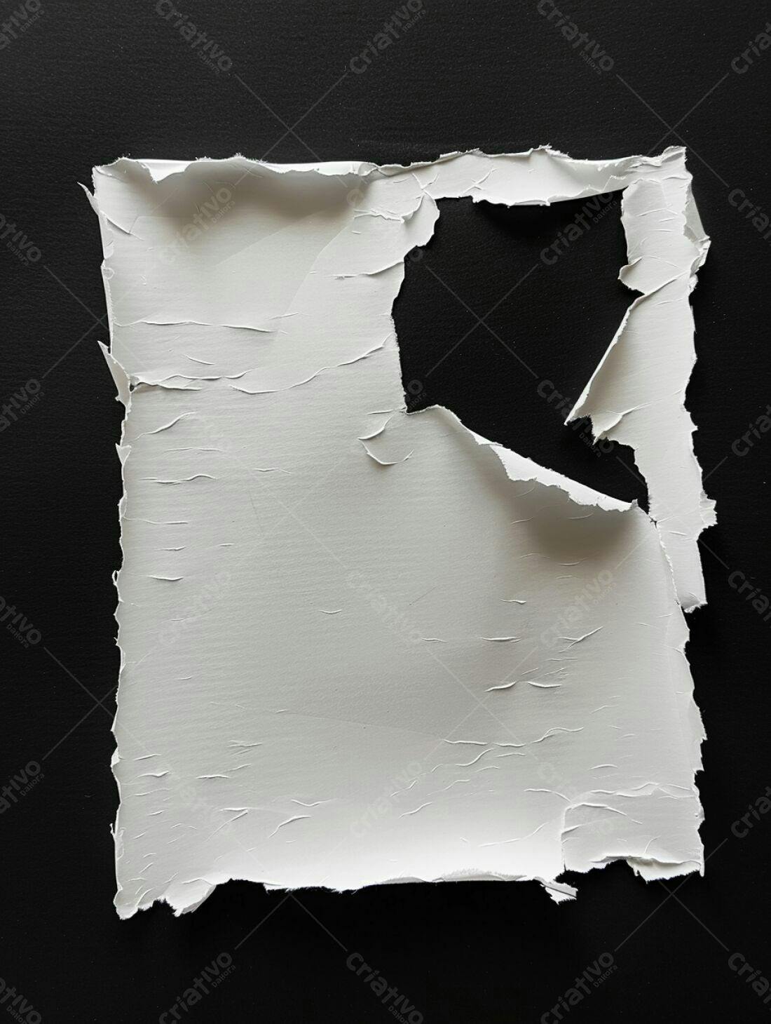 Papel rasgado branco sobre fundo preto