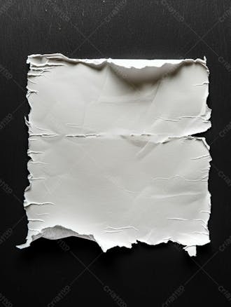 Papel branco antigo amplamente cortado em peça única, adesivo, corte de colagem, fundo preto liso
