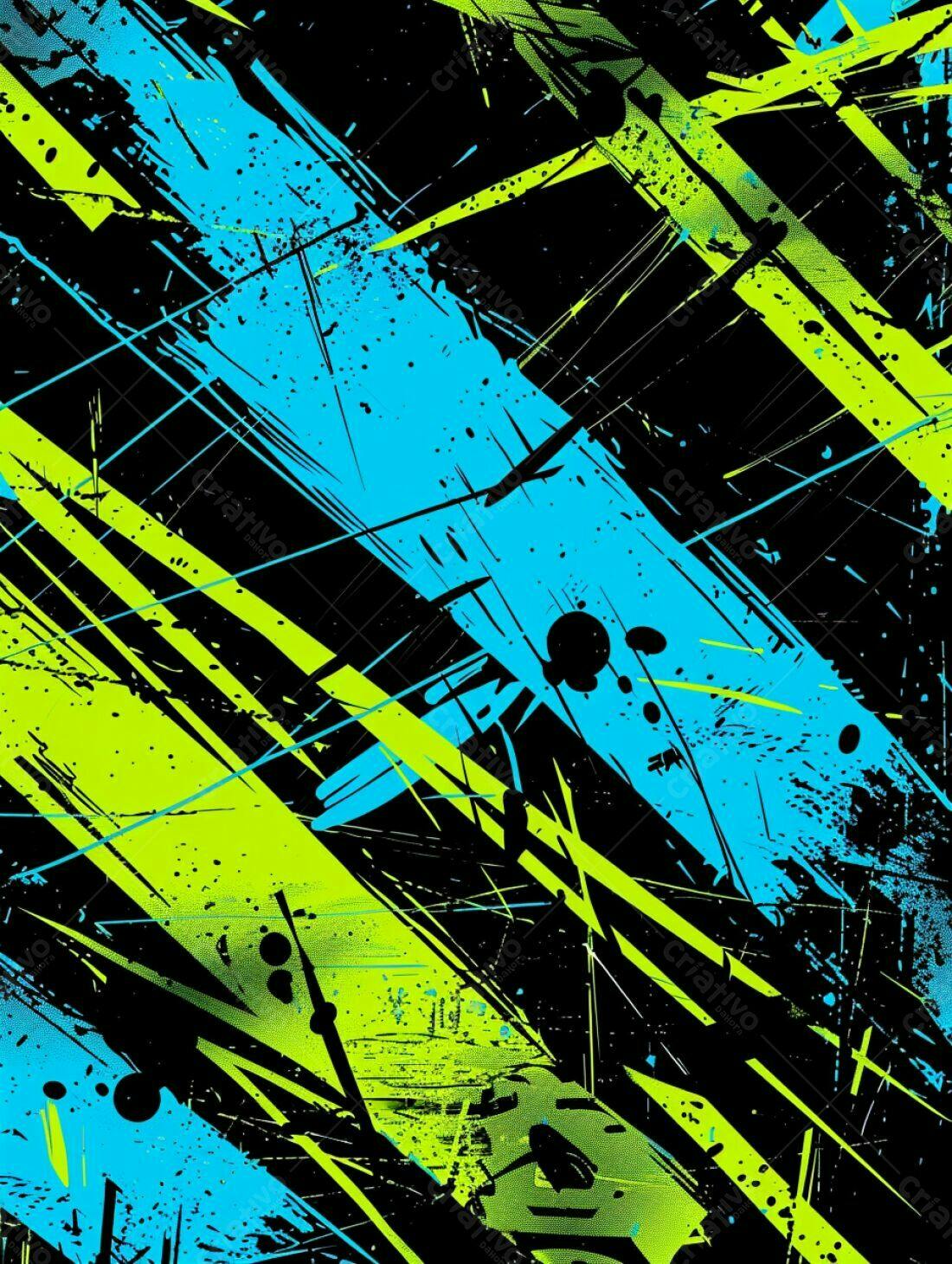 Arte Abstrata com Pinceladas Azuis e Verdes
