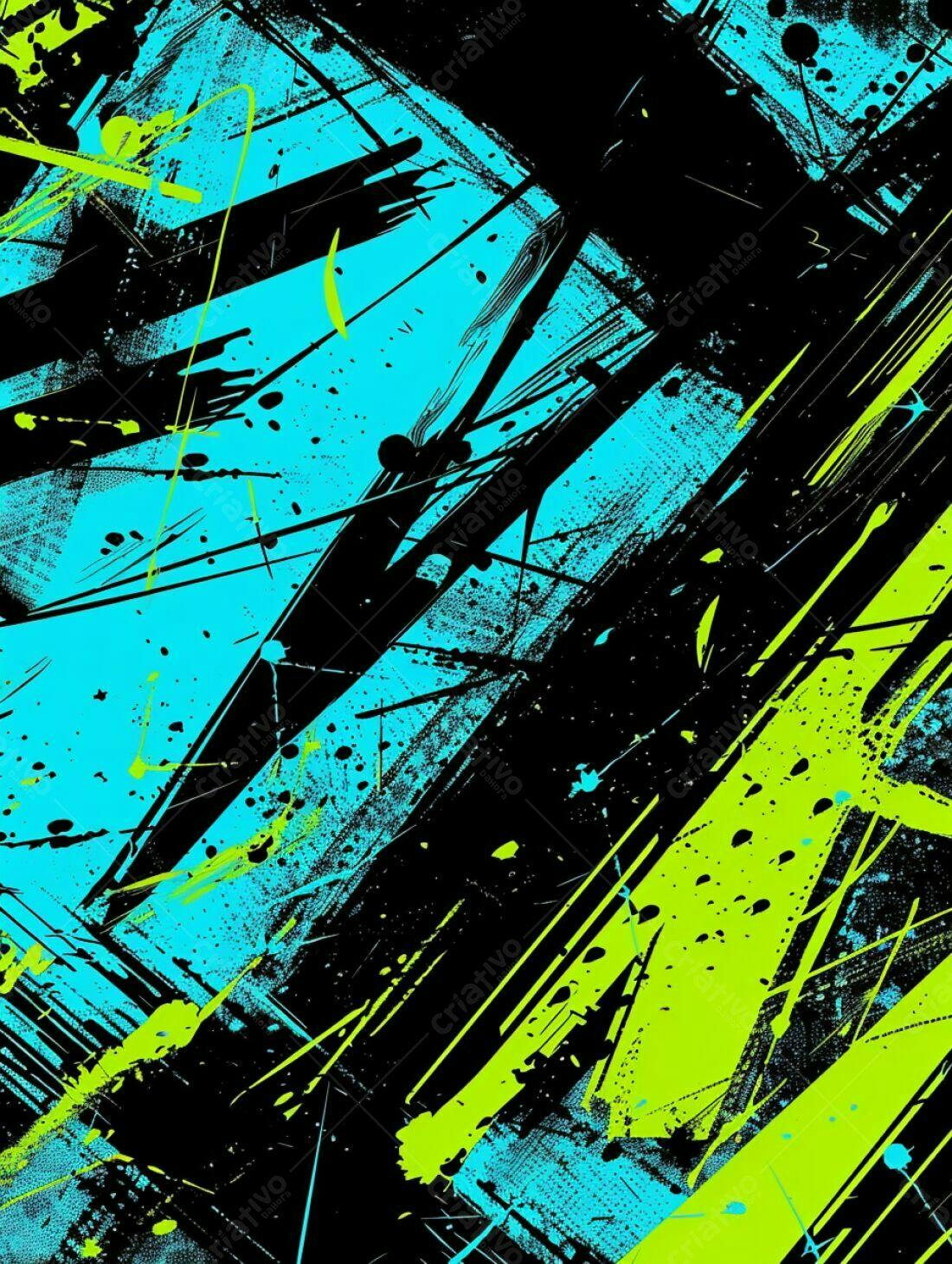 Arte Abstrata com Azul Ciano Verde Lima e Preto