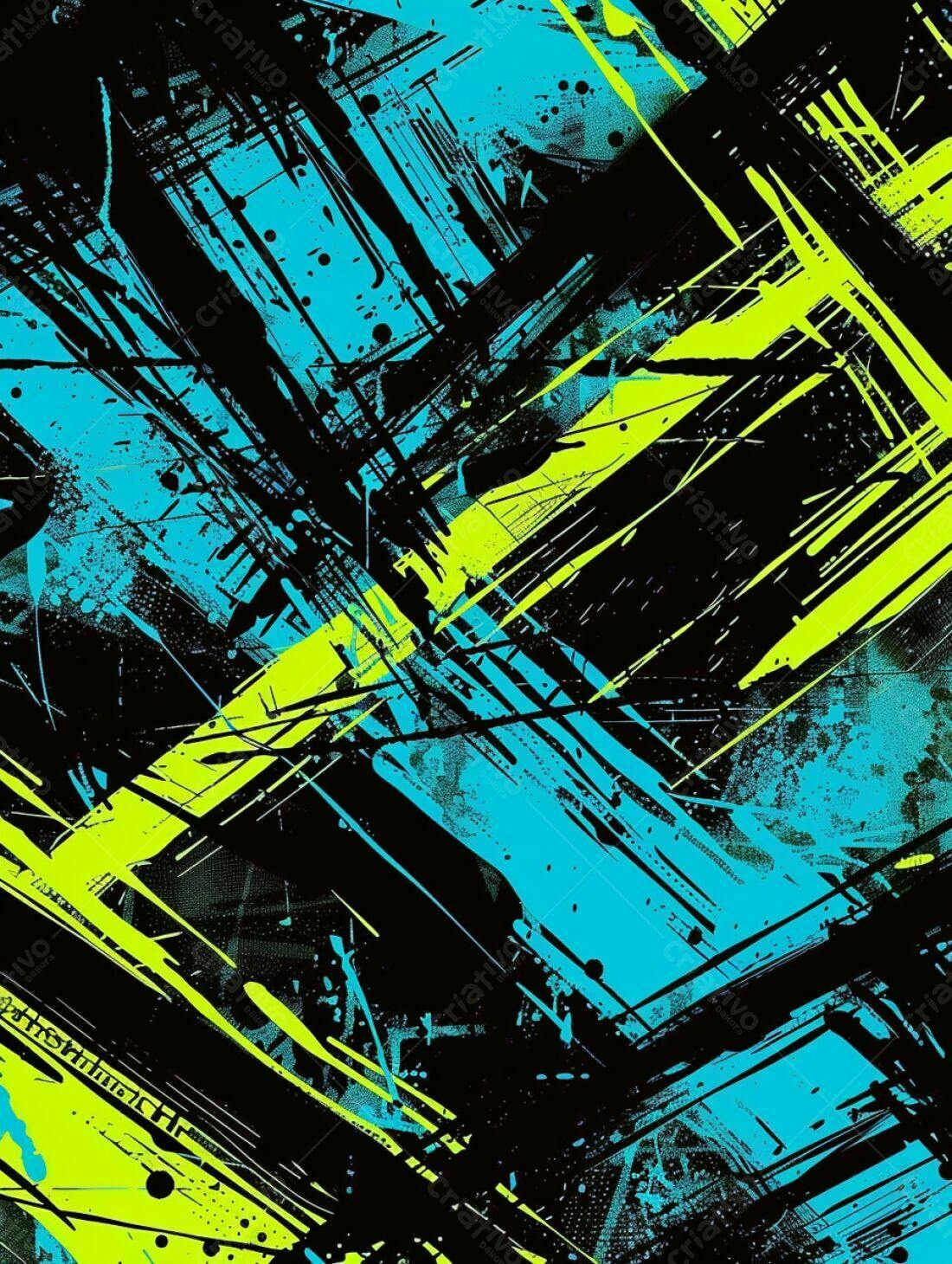 Arte Abstrata em Preto Azul e Verde Limão
