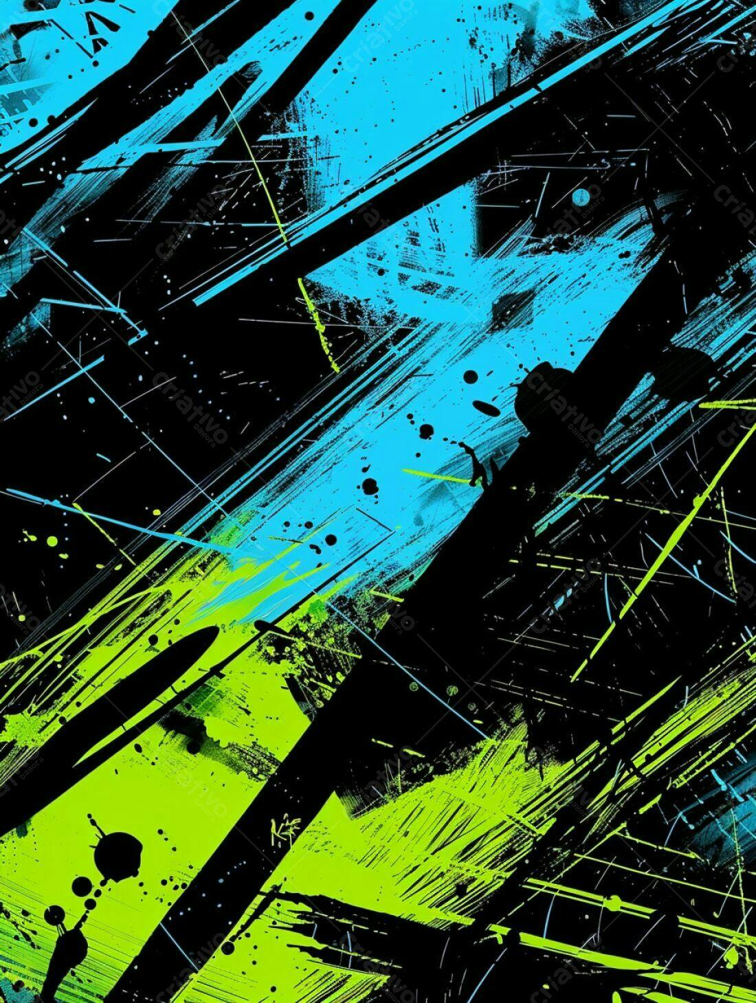 Arte Abstrata com Azul e Verde Lima