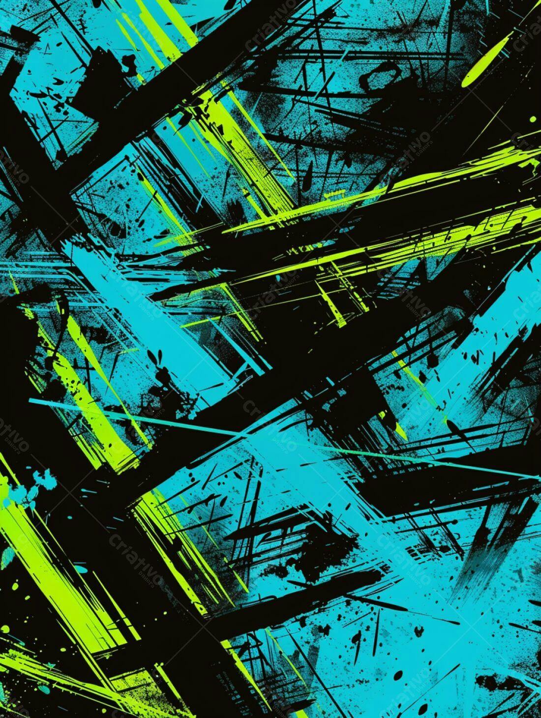 Arte Abstrata com Verde Limão e Azul Ciano