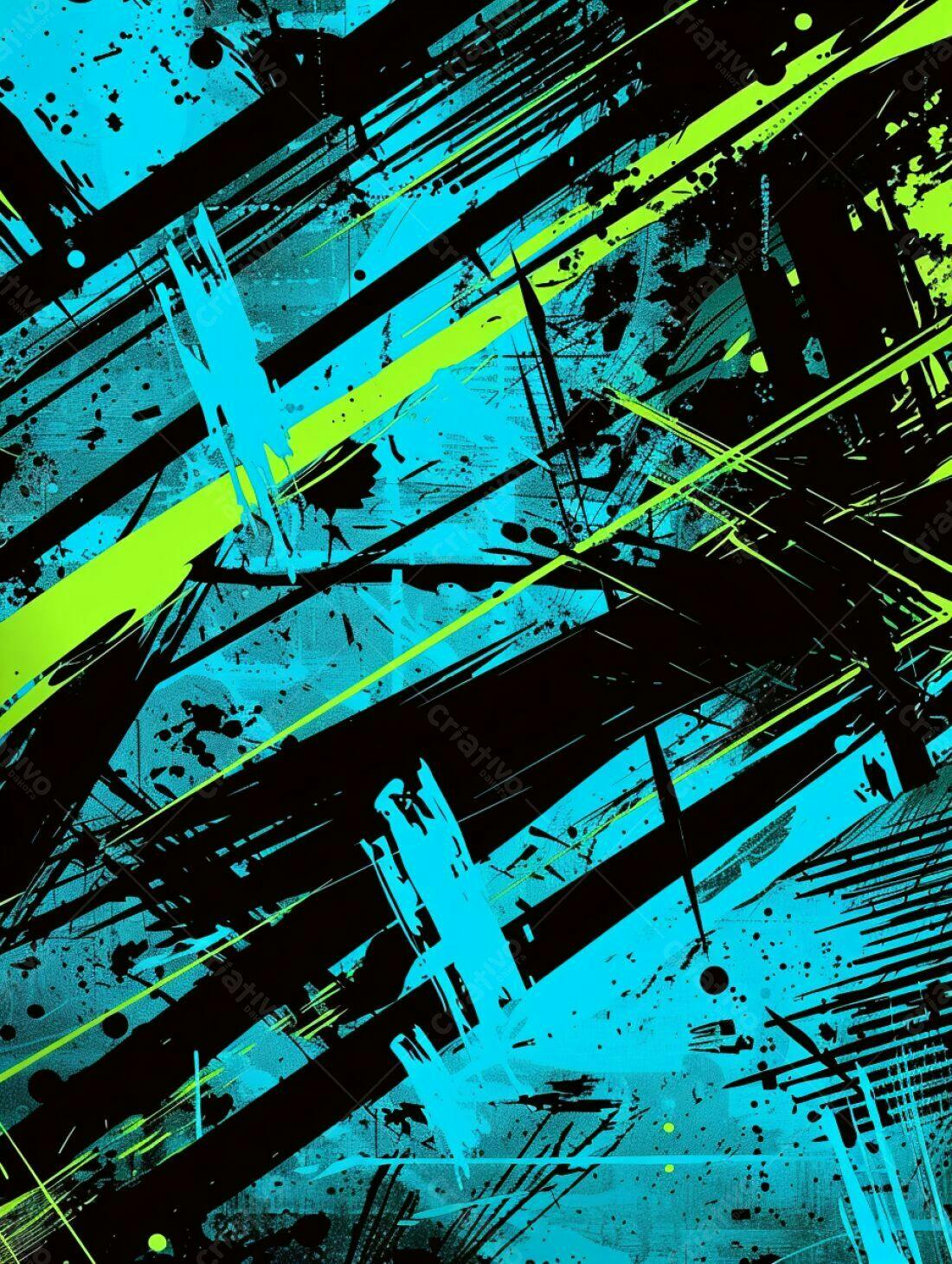 Arte Abstrata com tons azuis vibrantes e verde limão