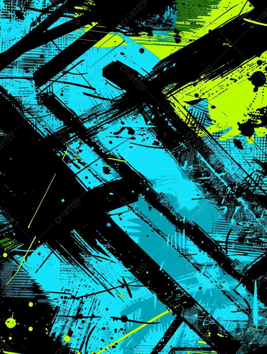 Arte Abstrata com Azul Ciano e Verde Limão