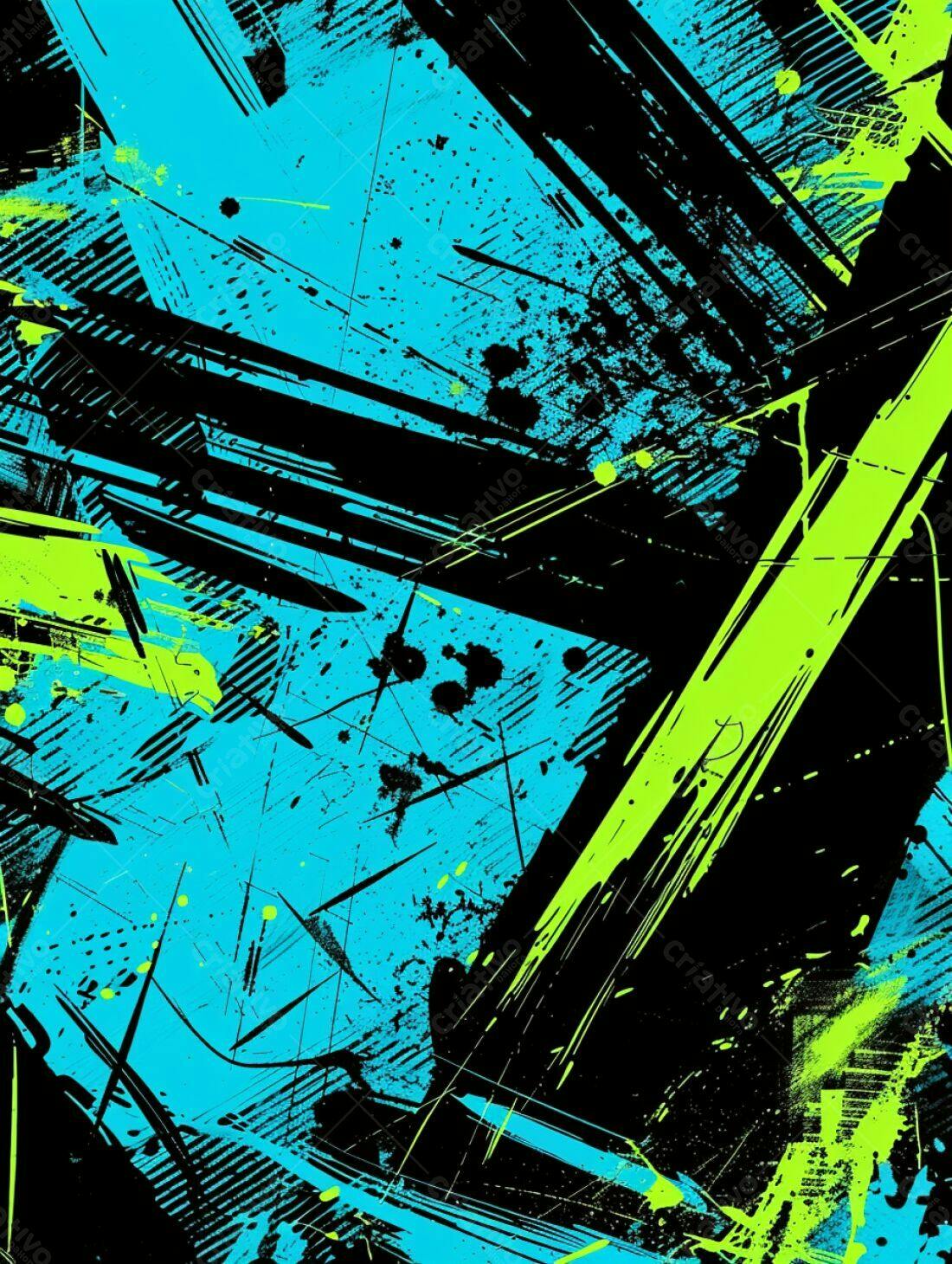 Arte Abstrata em Preto Azul e Verde Limão