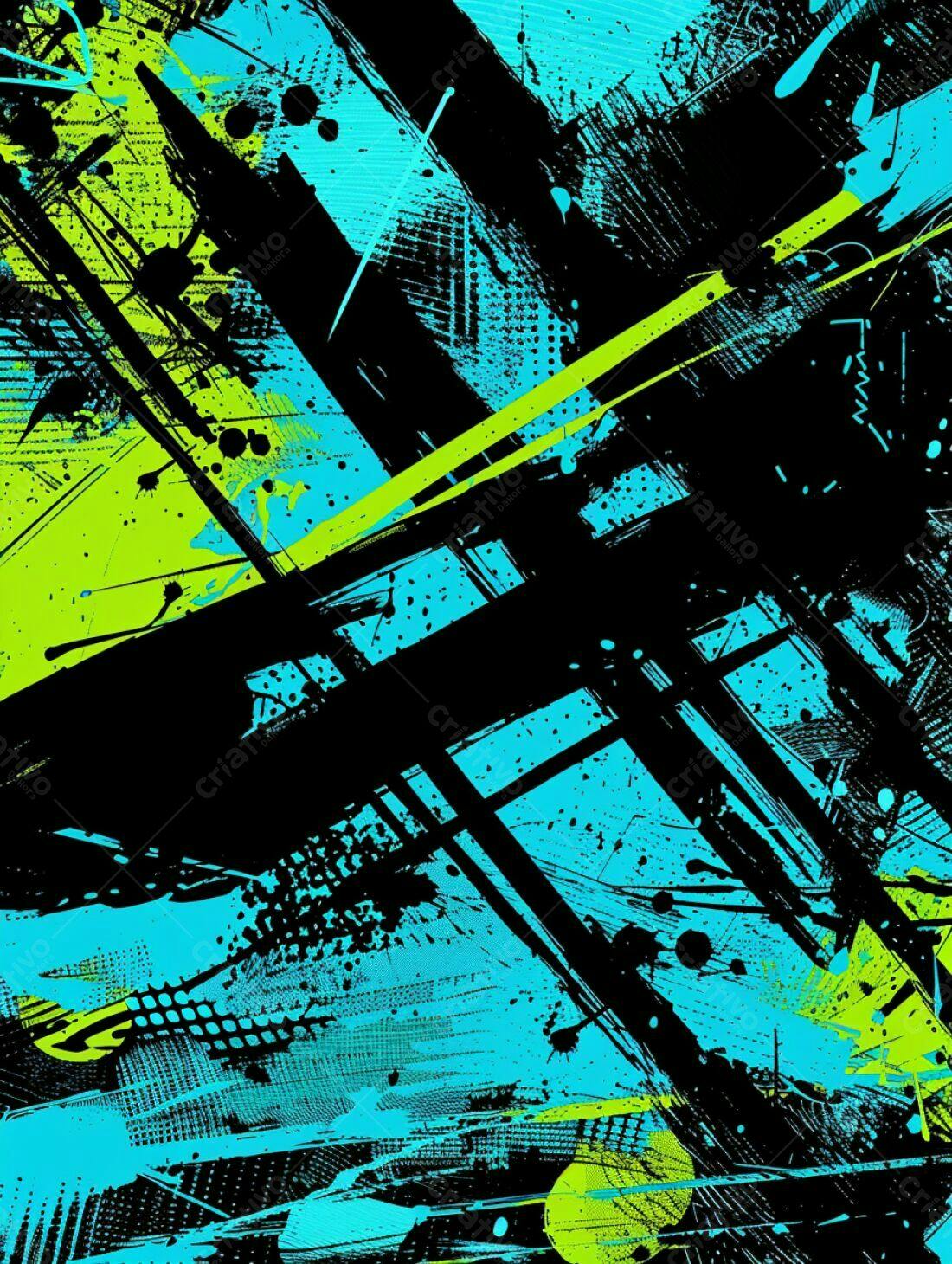 Arte Abstrata em Azul Verde e Preto