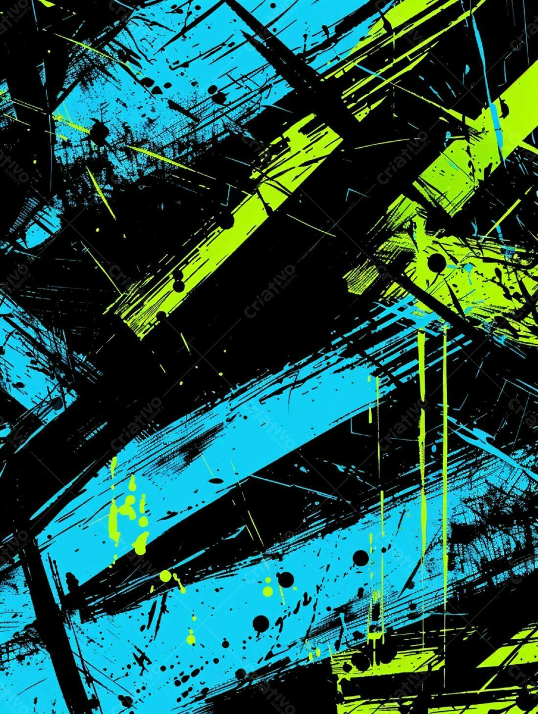Arte Abstrata com Pingos Azul e Verde-Lima