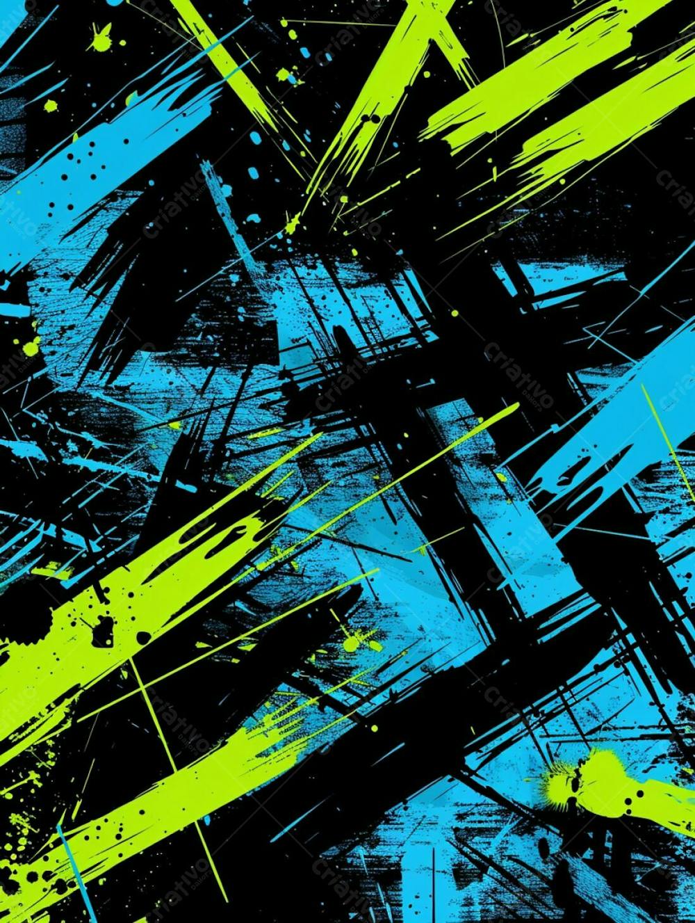 Fundo De Imagem Vetorial Abstrato, Cores Azul Neon E Preto, Estilo Grafite