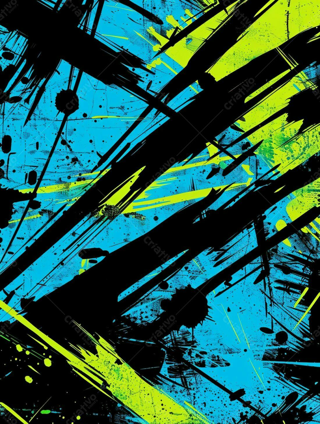 Arte Abstrata em Preto Verde e Azul