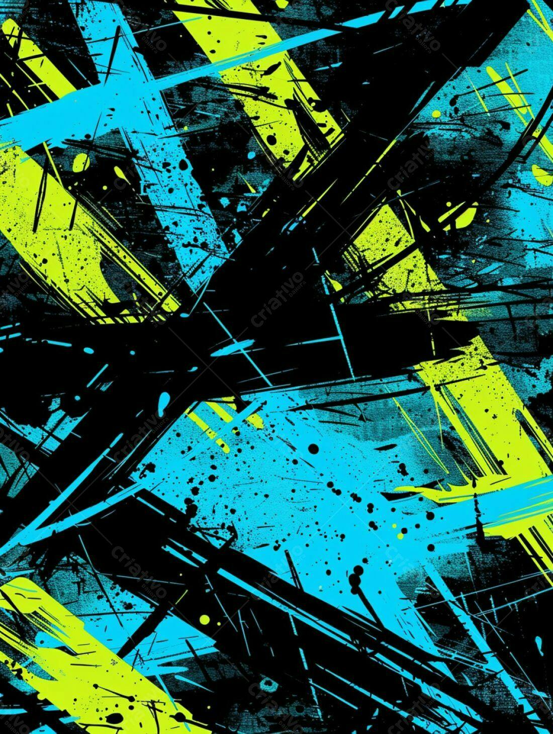 Arte Abstrata com Azul Ciano Verde Lima e Preto