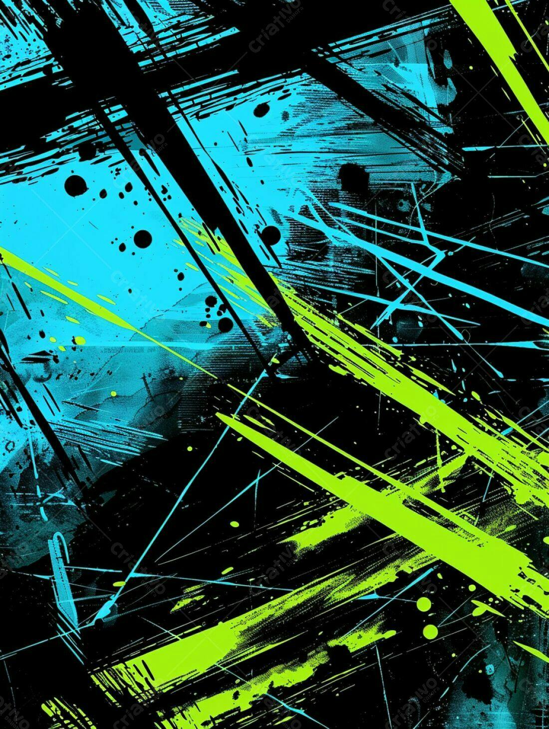 Arte Abstrata com Azul Ciano e Verde Limão