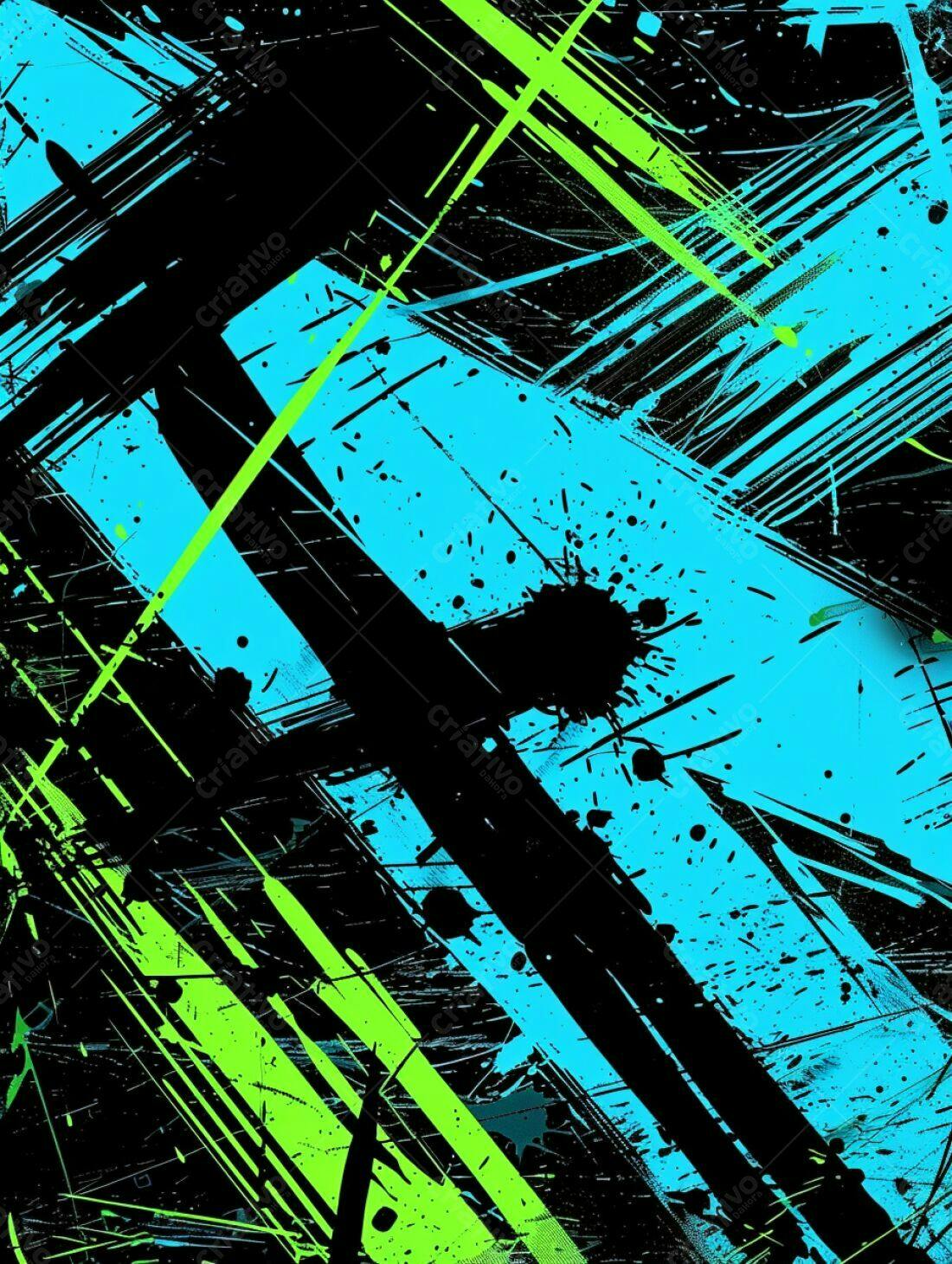 Arte Abstrata com Azul Ciano Verde Lima e Preto