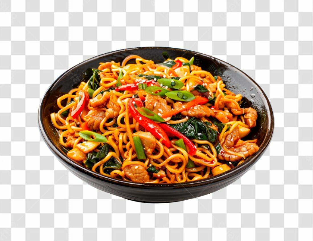 Imagem Prato de Macarrão com Frango PNG com fundo transparente