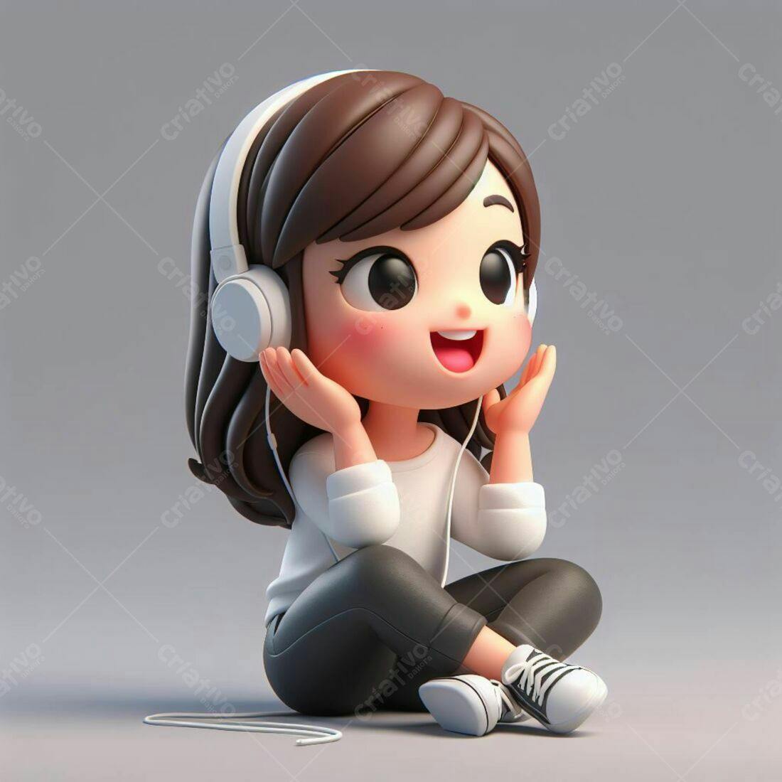 Menina fofa ouvindo música com fones