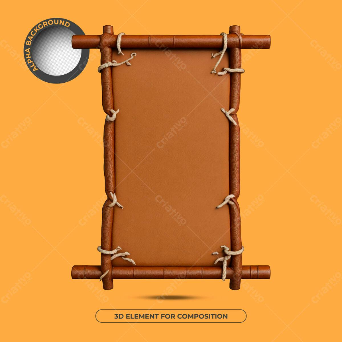 Moldura de Bambu PSD Editável para Composições 3D