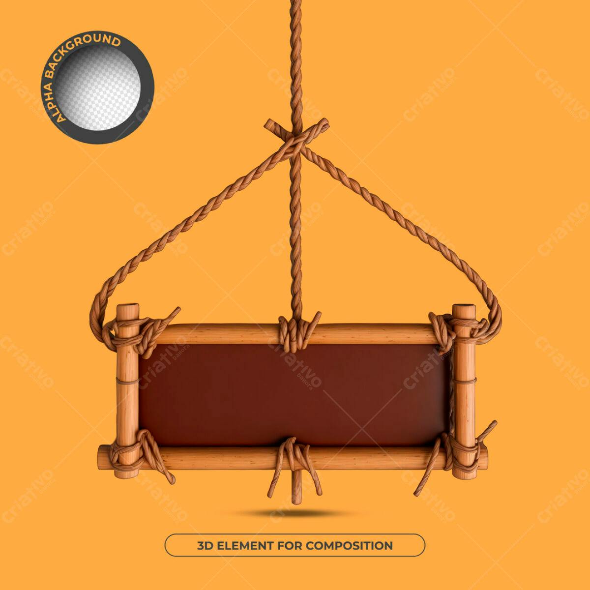 Placa de Madeira Suspensa PSD Editável