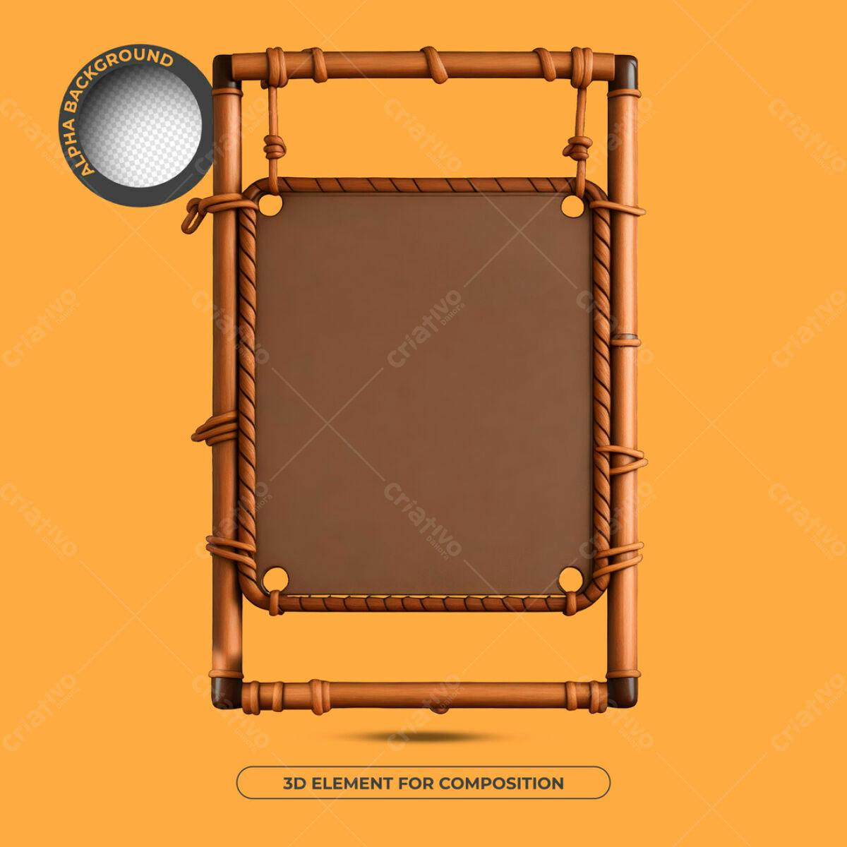 Moldura de Madeira PSD Editável para Composições 3D
