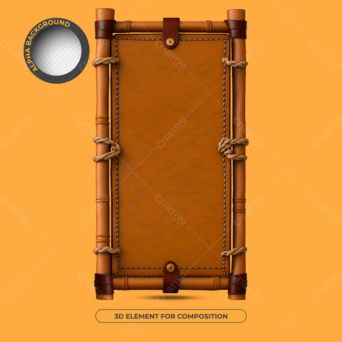 Elemento 3D em Bambu e Couro PSD Editável