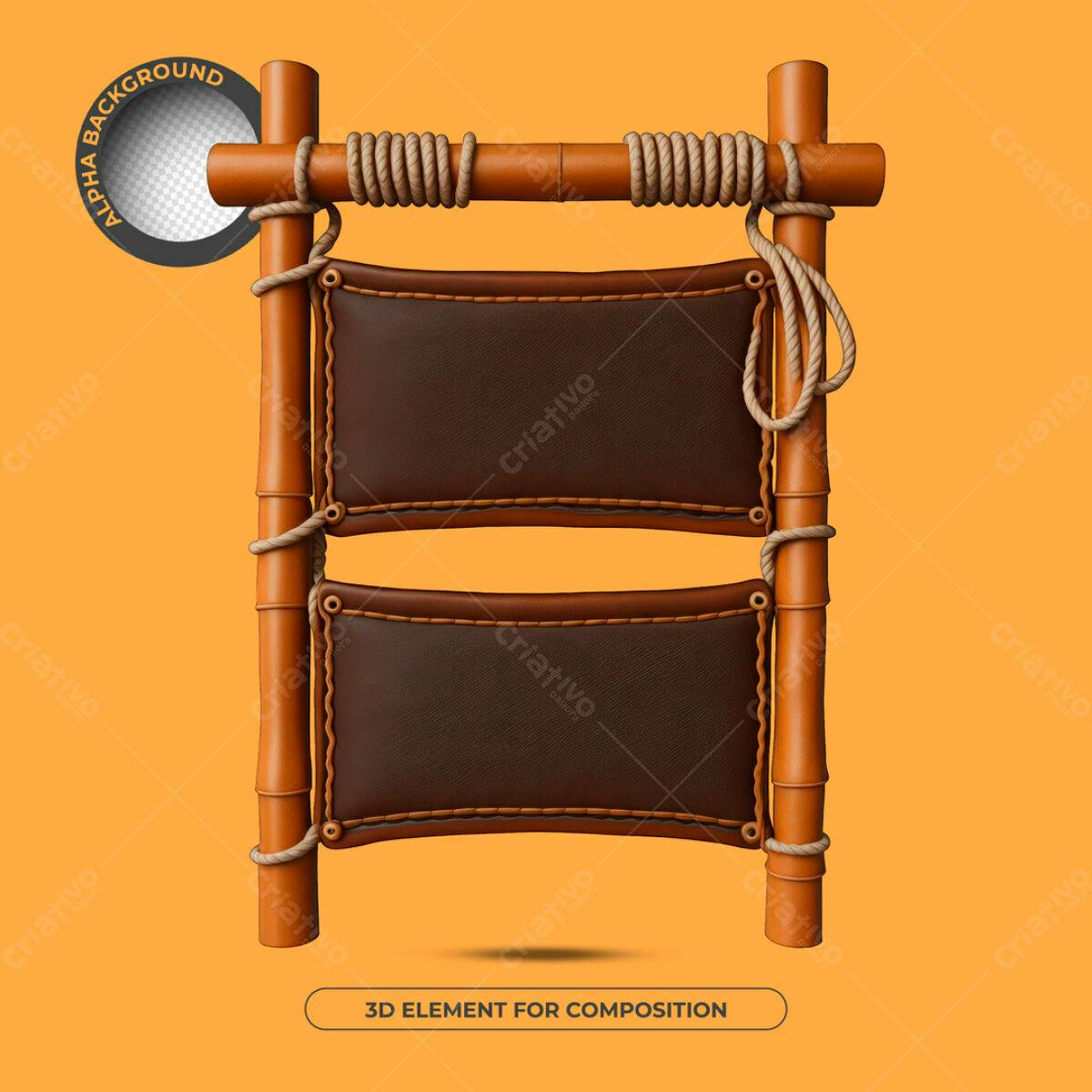 Elemento 3D em Madeira e Couro PSD Editável