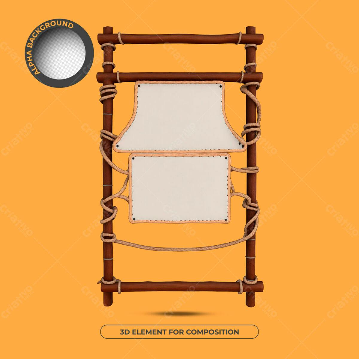 Elementos 3D em Madeira para Mockup PSD Editável