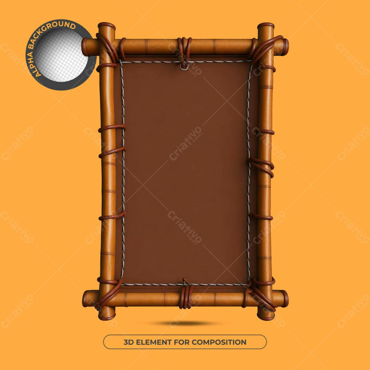 Moldura de Bambu PSD Editável para Composição 3D