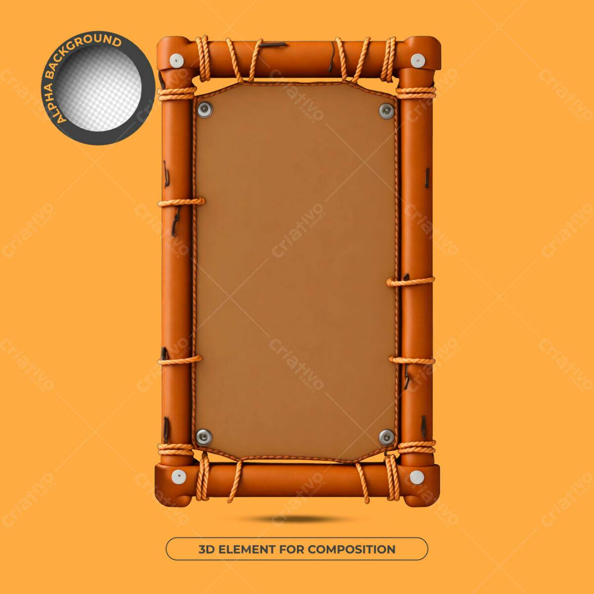 Moldura de Madeira PSD Editável para Composição 3D
