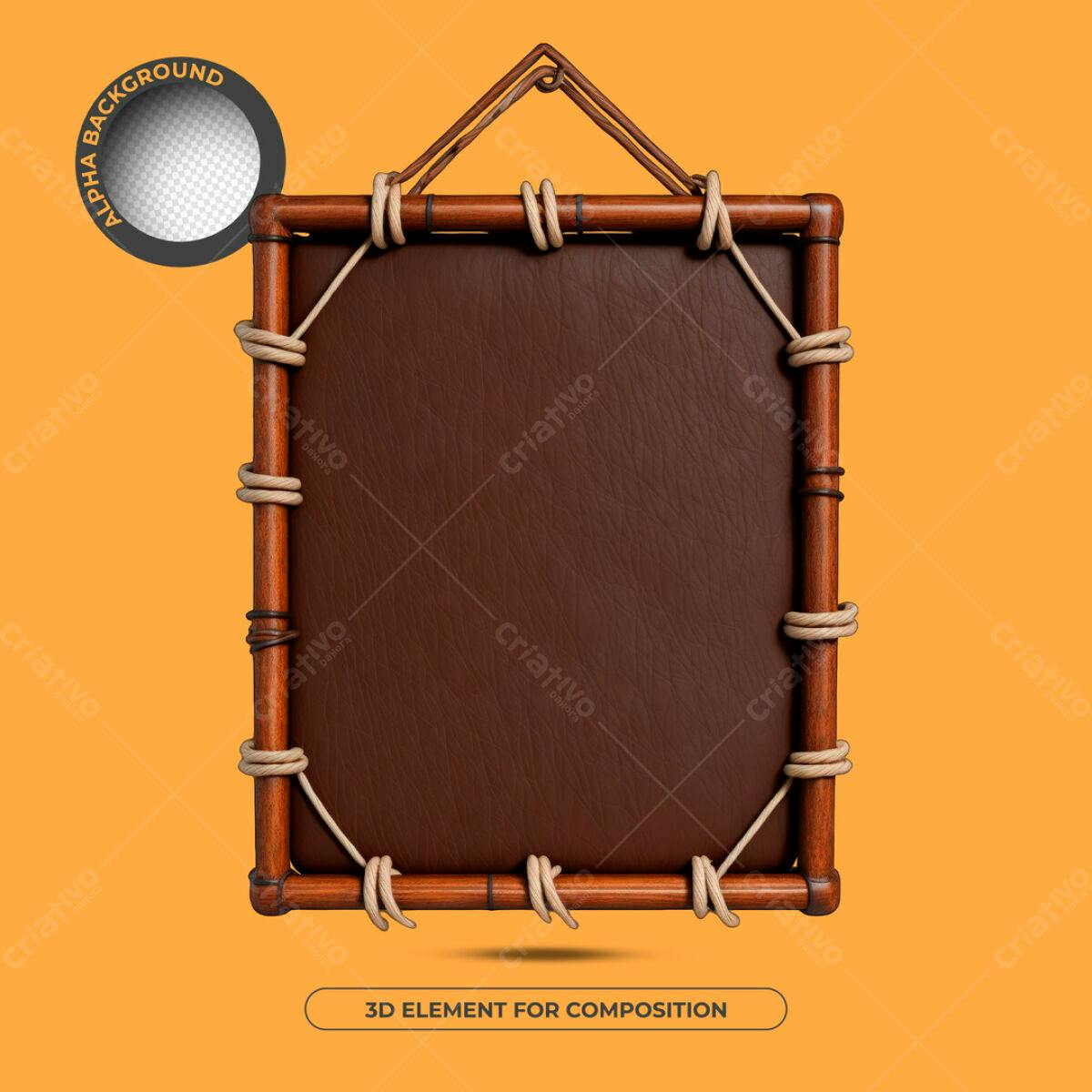 Moldura 3D em Madeira e Couro PSD Editável