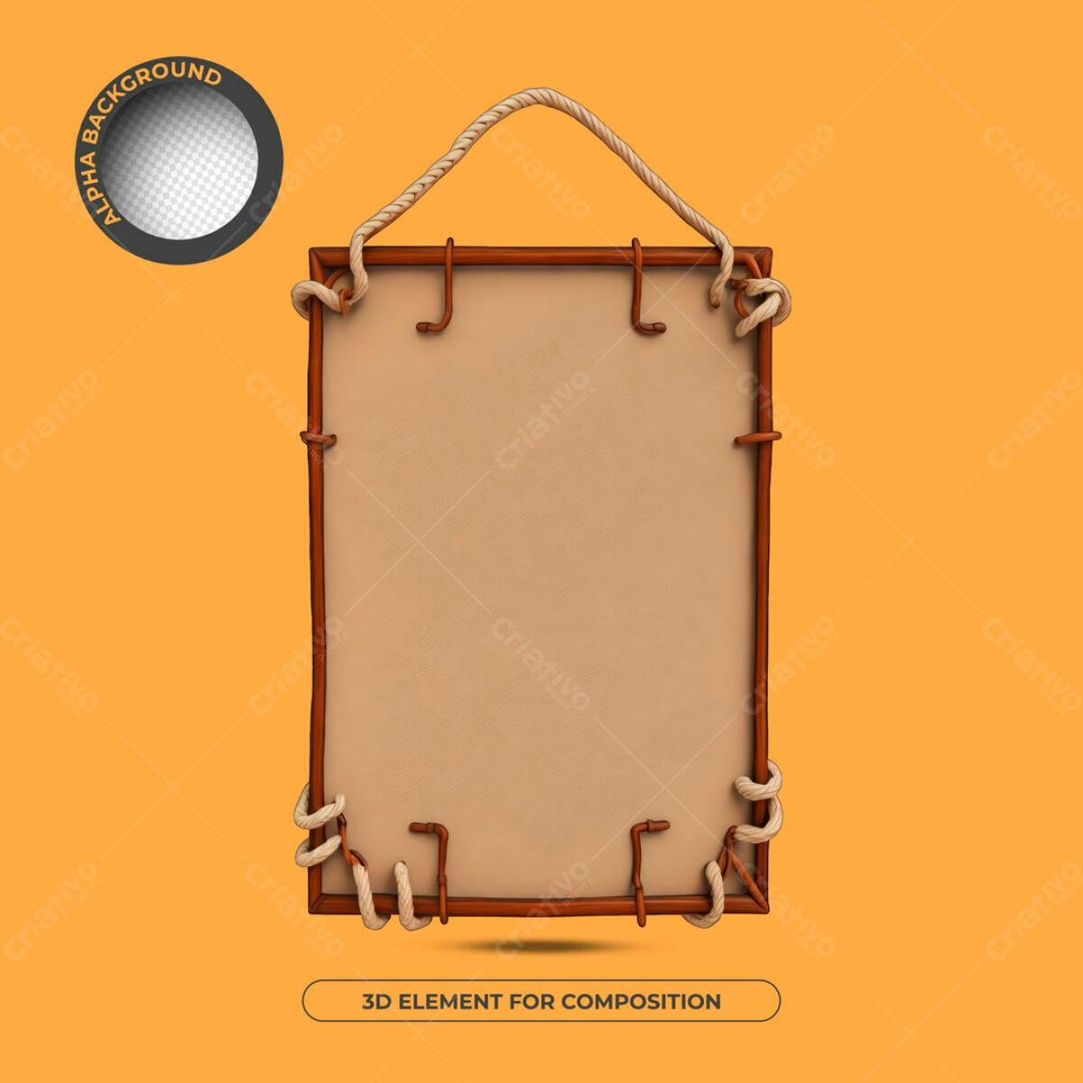 Moldura 3D em corda e madeira PSD Editável