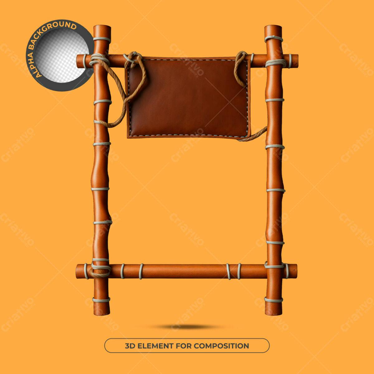 Moldura de Madeira PSD Editável para Composição 3D