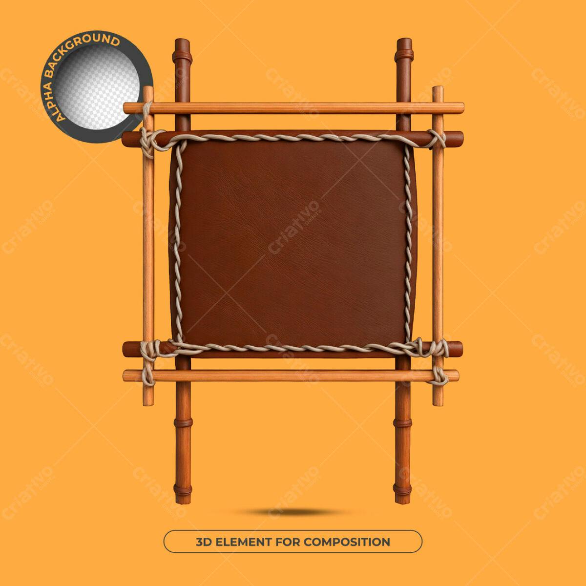 Moldura 3D em Madeira e Couro Marrom PSD Editável