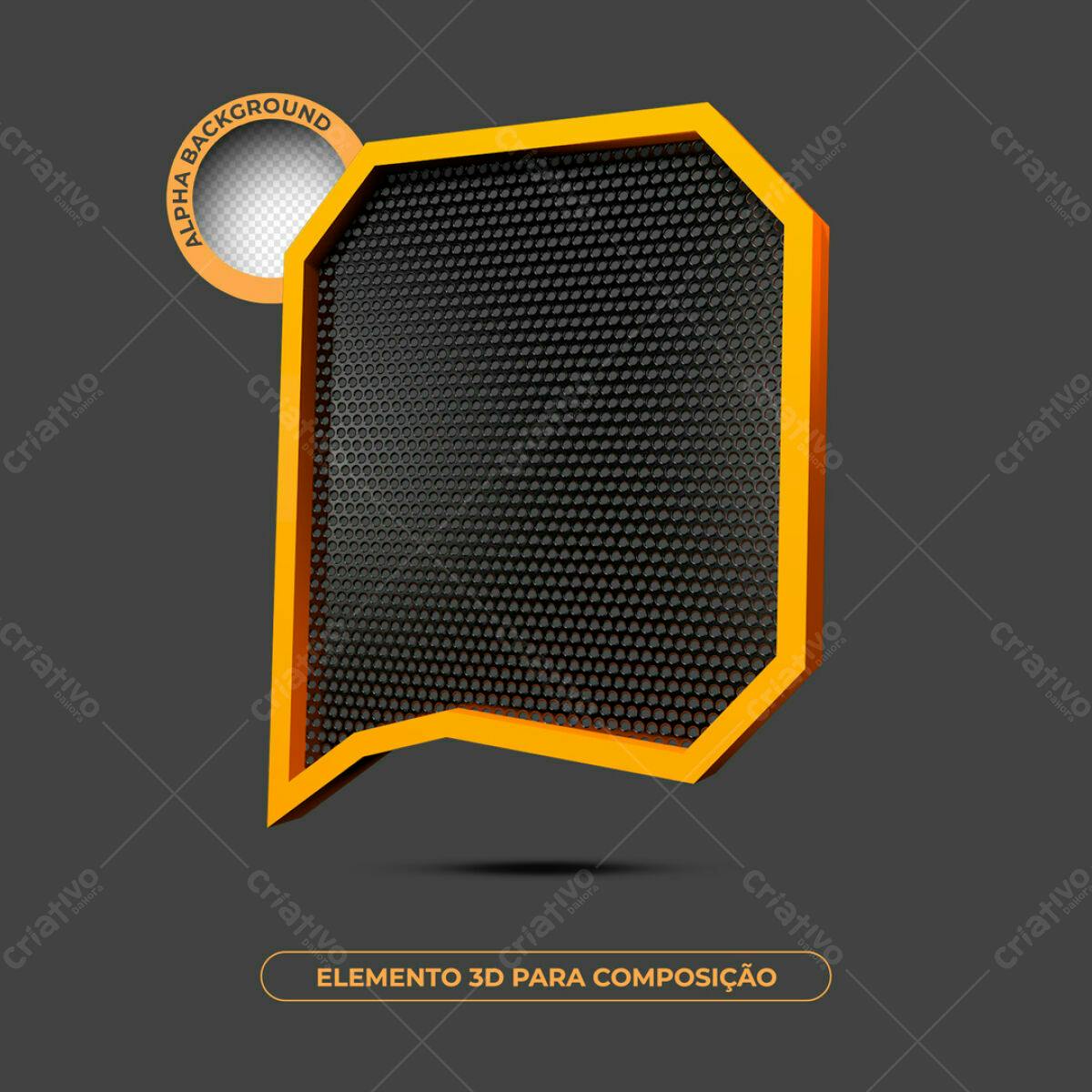 Elemento 3D Balão de Fala Amarelo e Preto PSD Editável