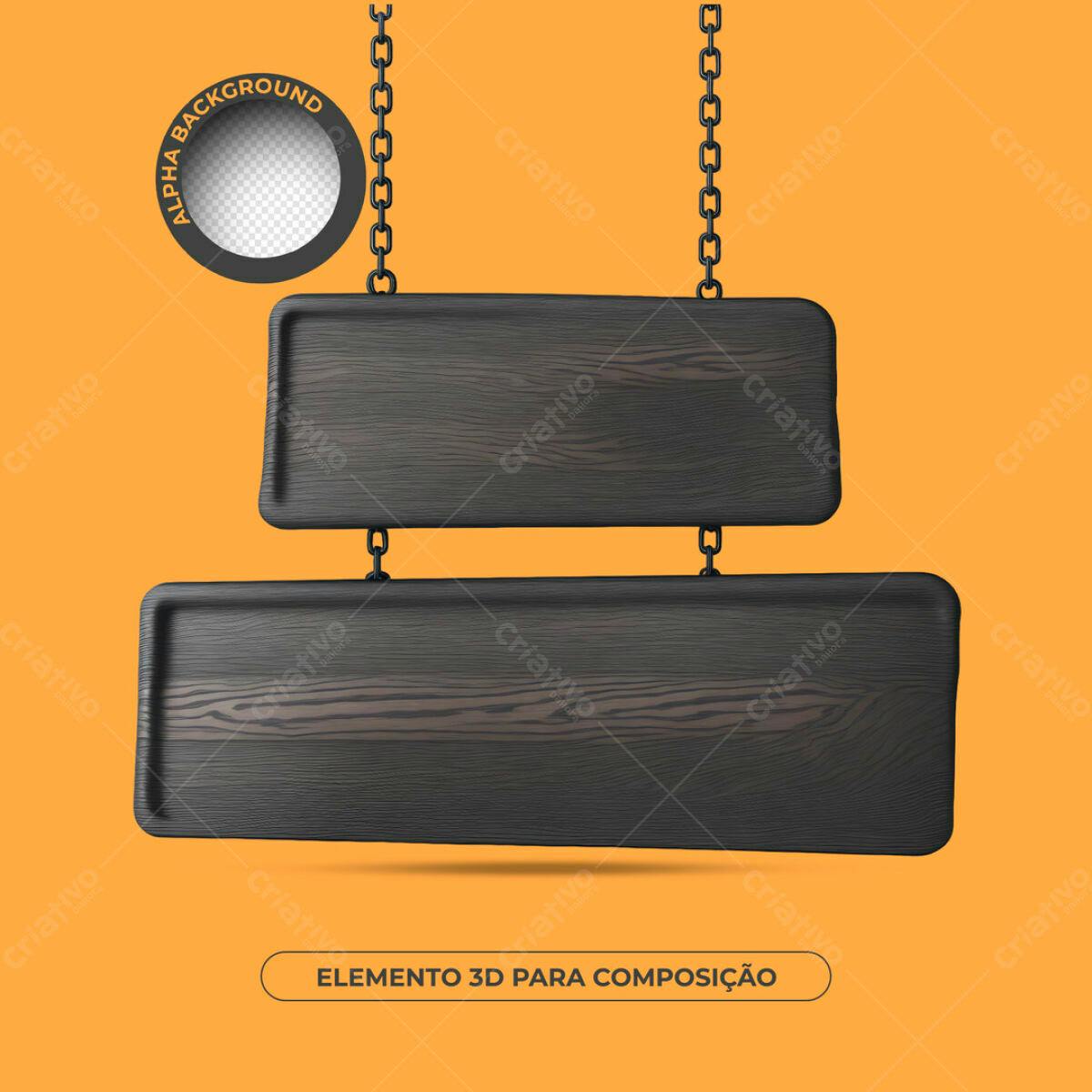Elemento 3D de Madeira para Mockup PSD Editável