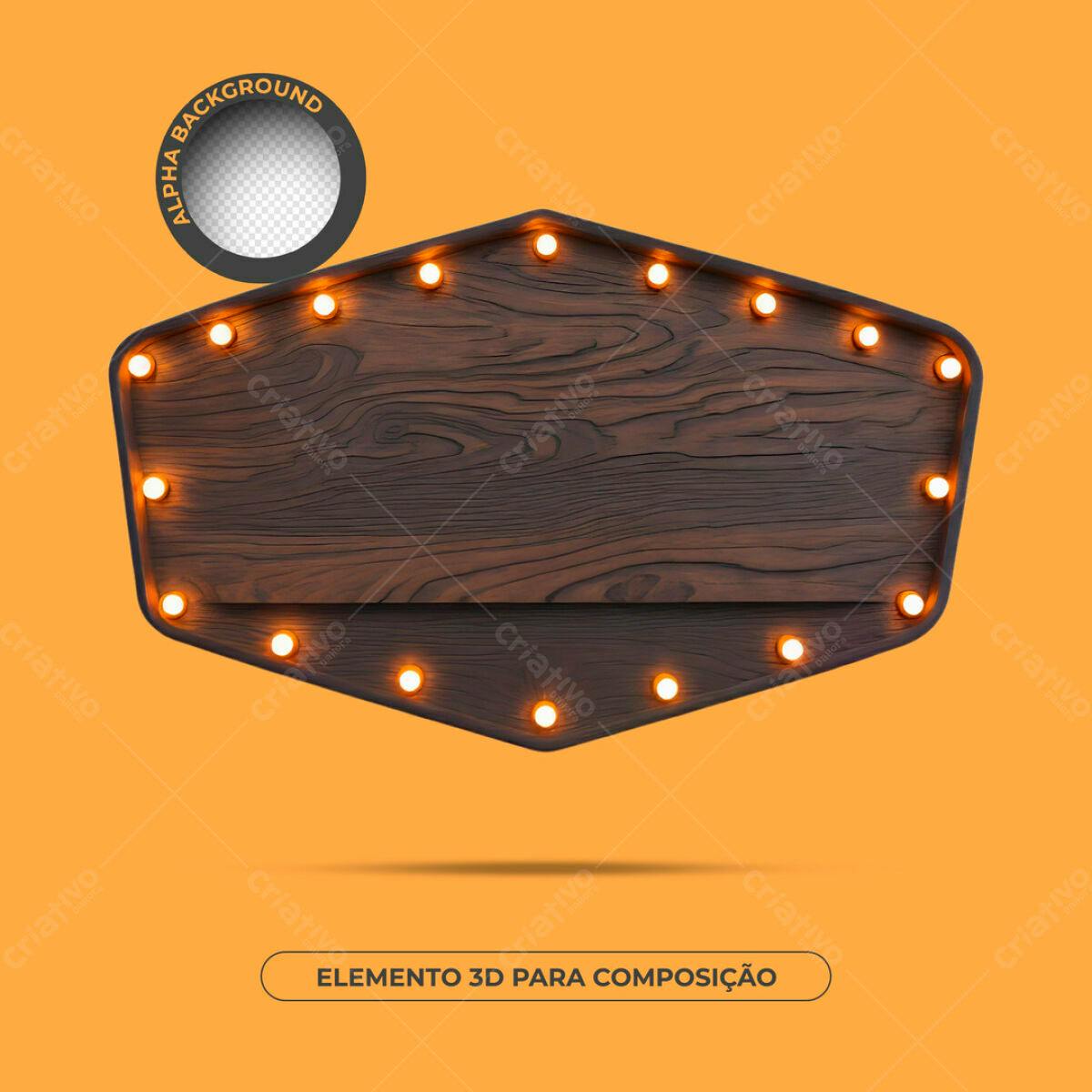 Placa de Madeira com Luzes PSD Editável