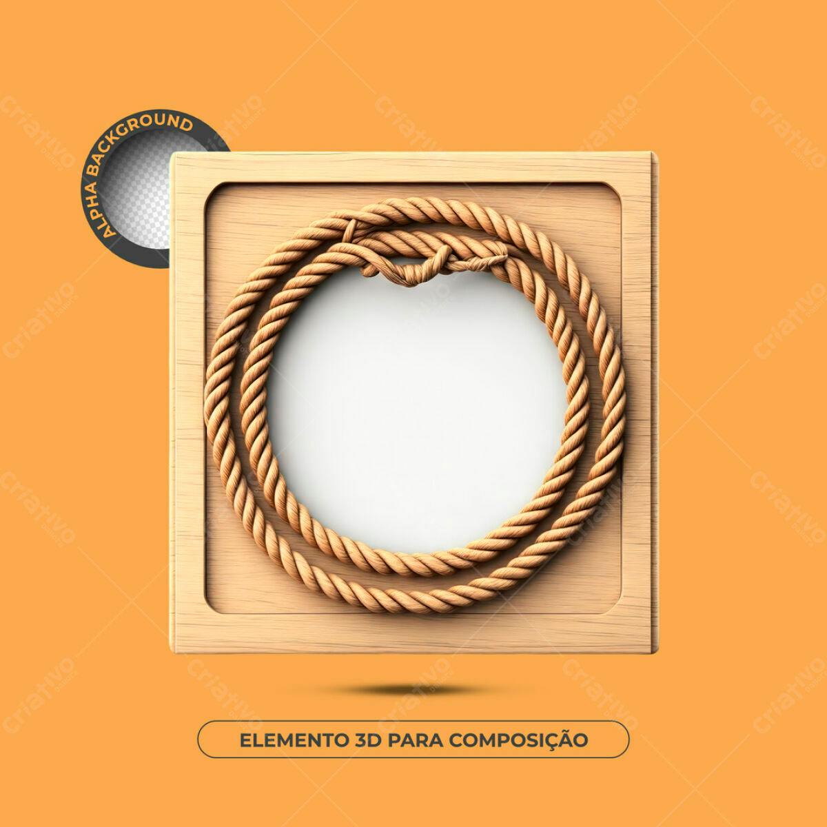 Elemento 3D em Madeira e Corda PSD Editável