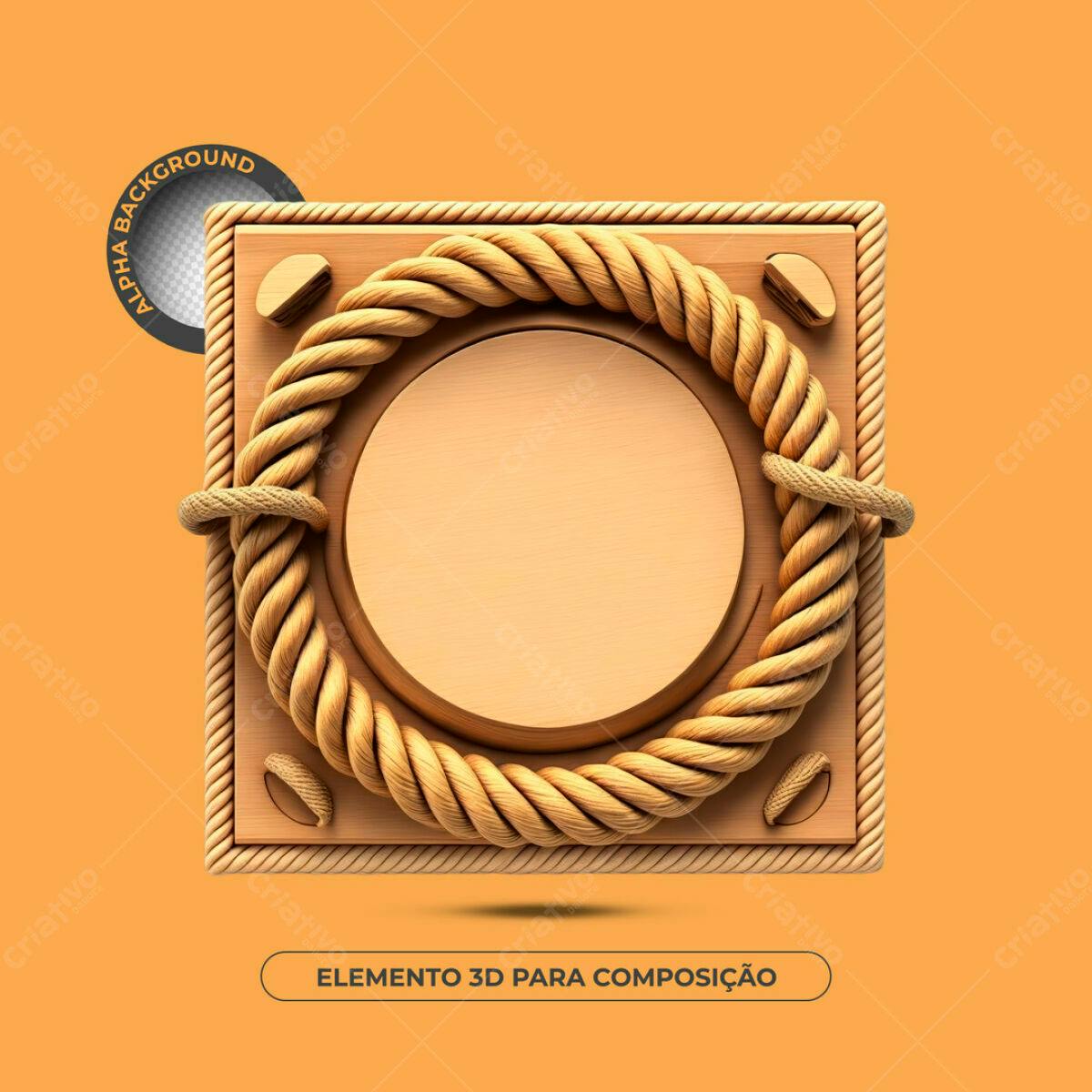 Elemento 3D Madeira e Corda PSD Editável