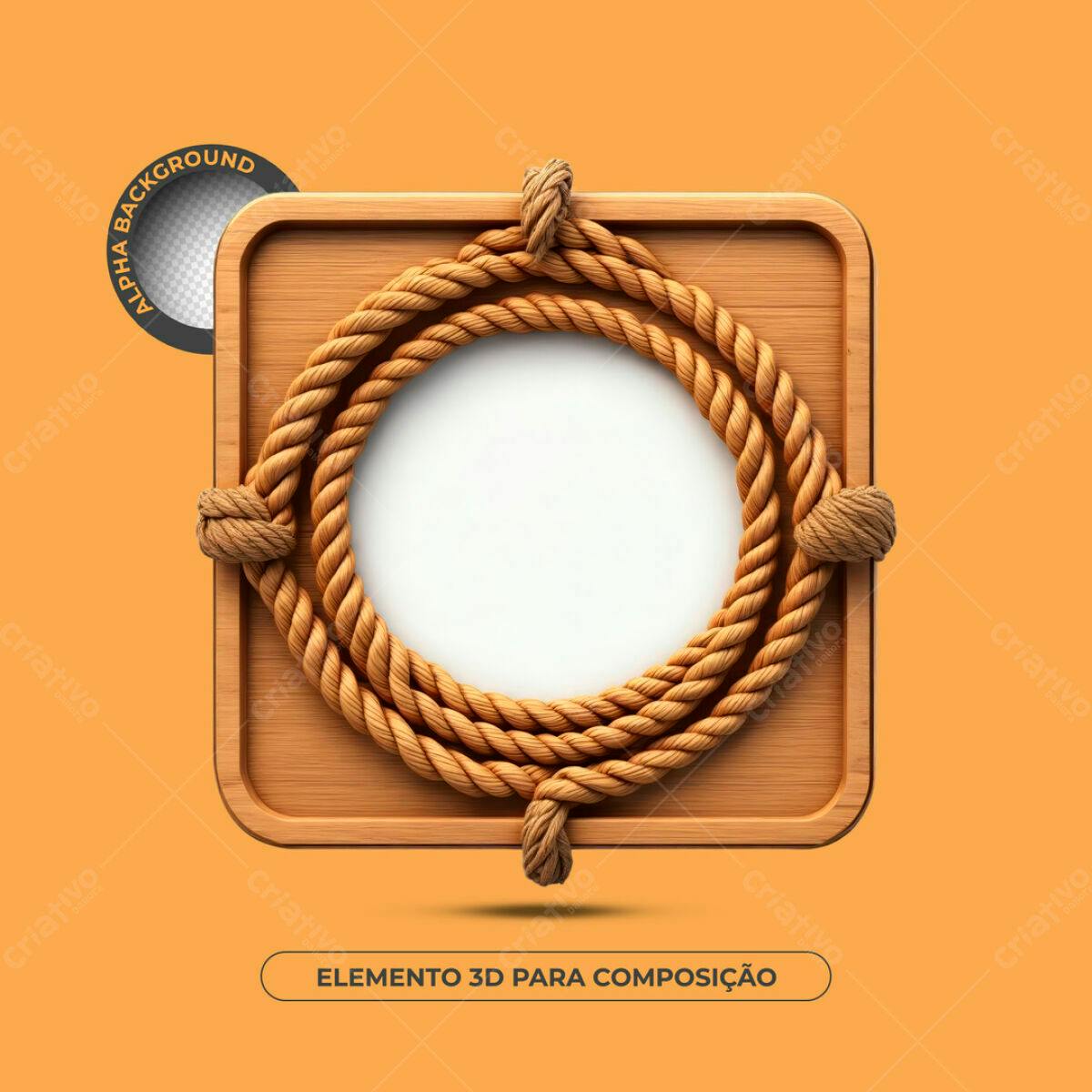 Elemento 3D Madeira e Corda PSD Editável