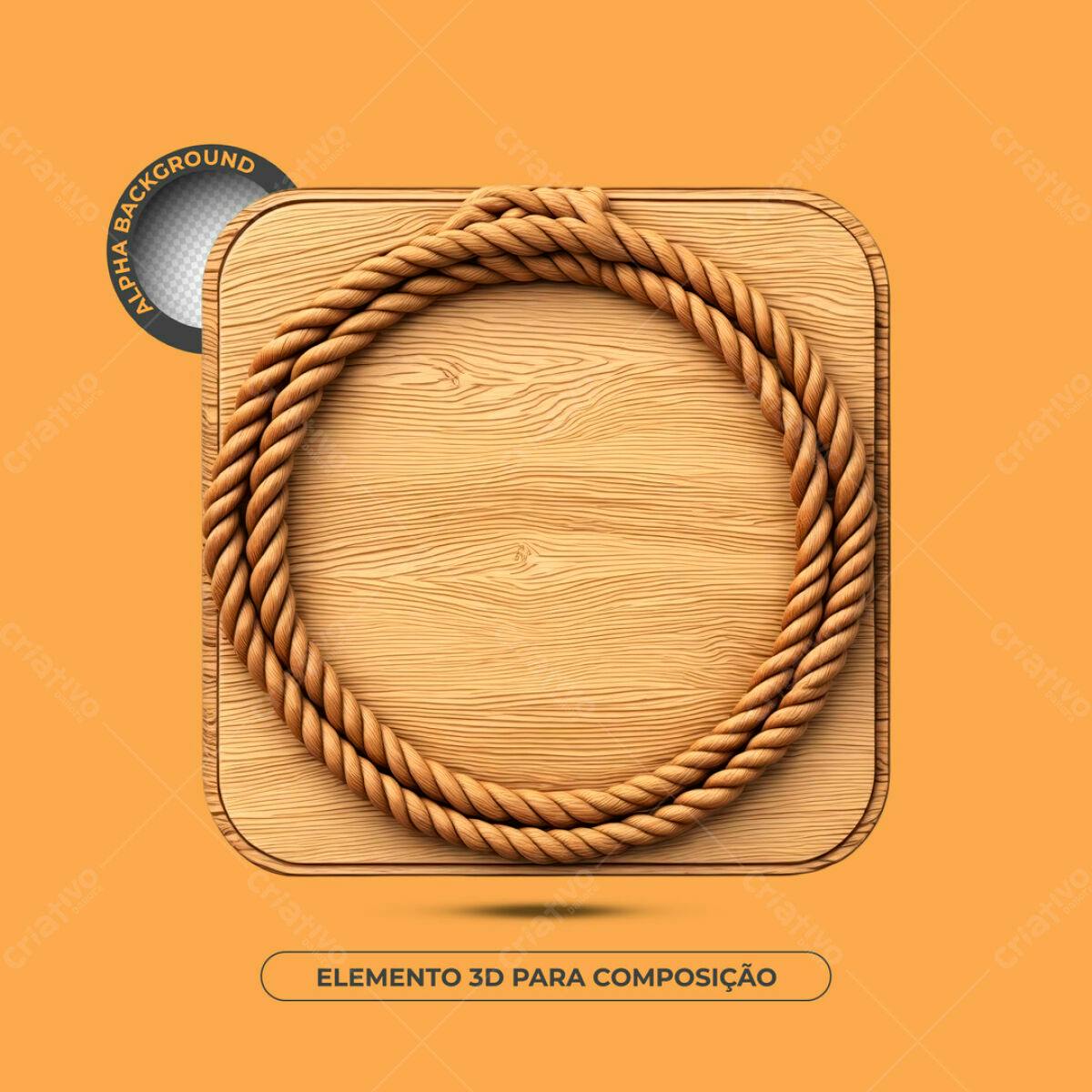 Elemento 3D Madeira e Corda PSD Editável