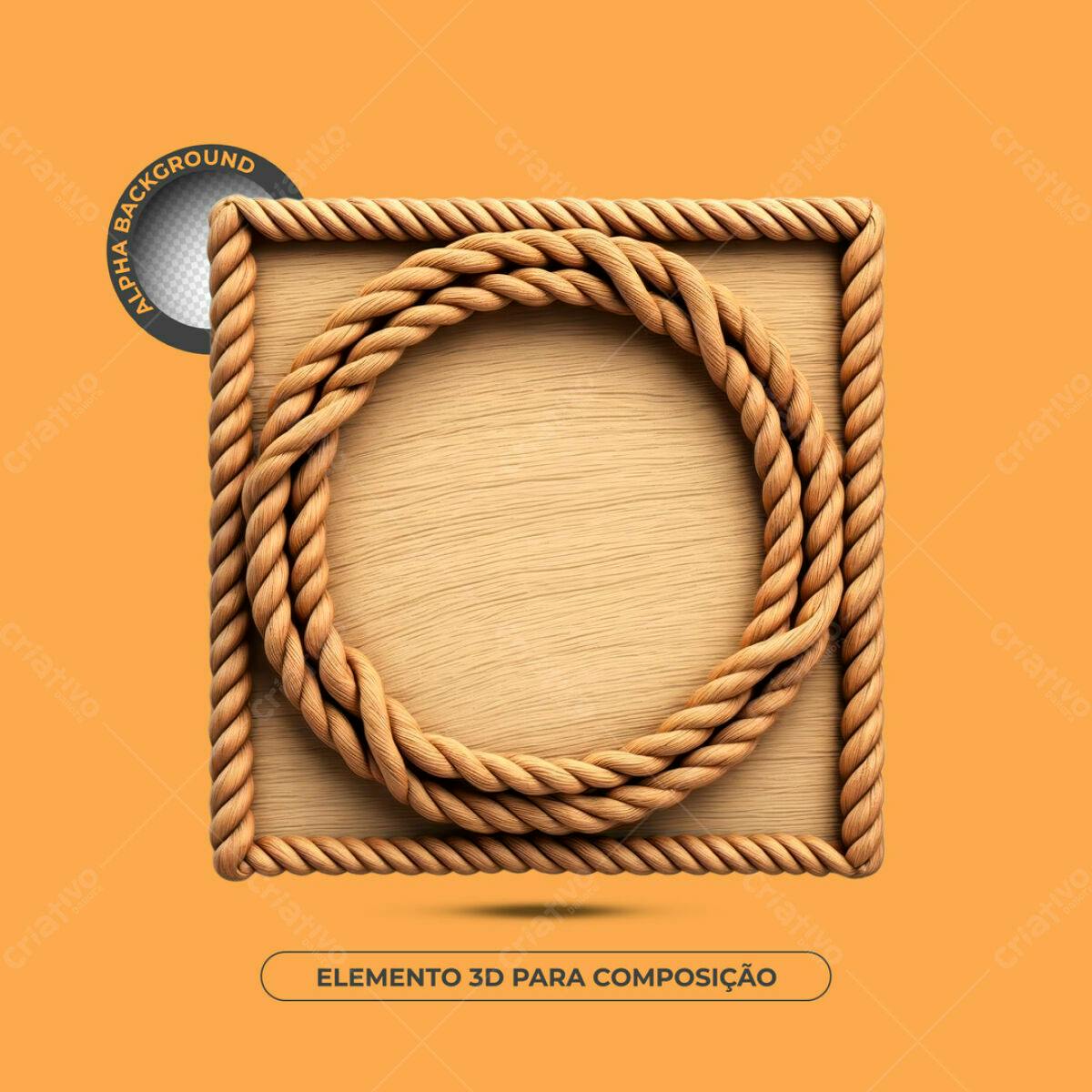Elemento 3D Madeira e Corda PSD Editável