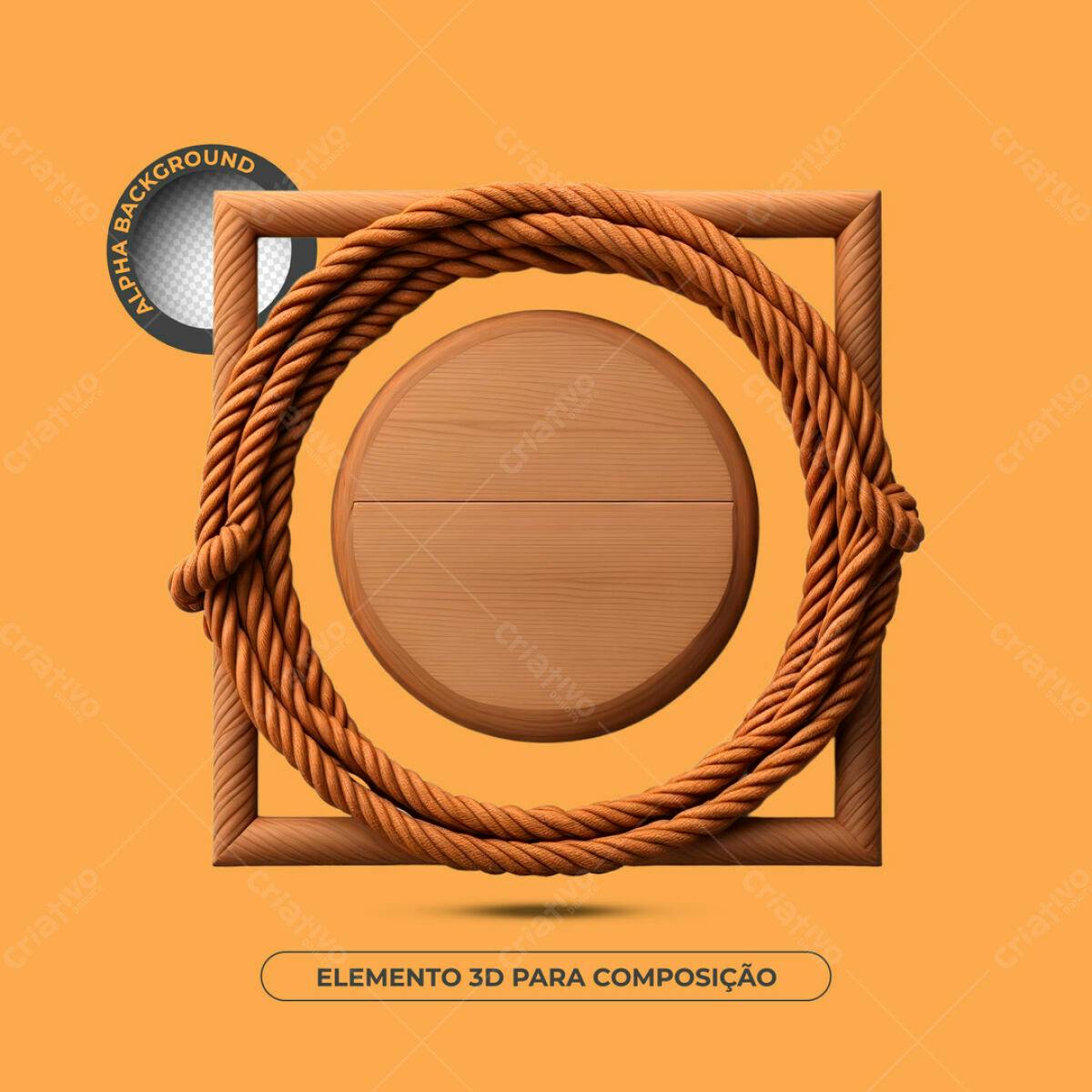 Elemento 3D Madeira e Corda PSD Editável